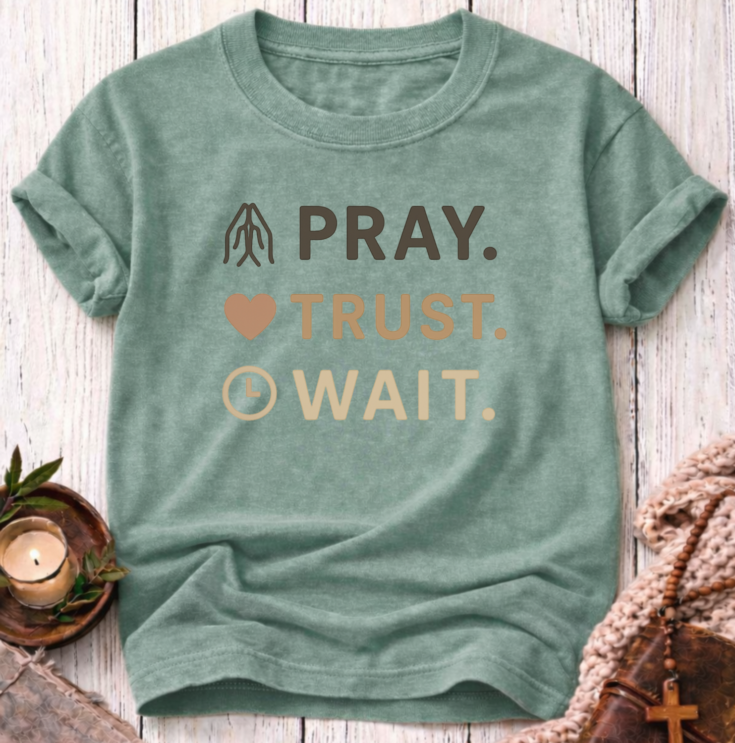 Pray Trust Wait T-Shirt-[Christian T-Shirt ]-Saved Society