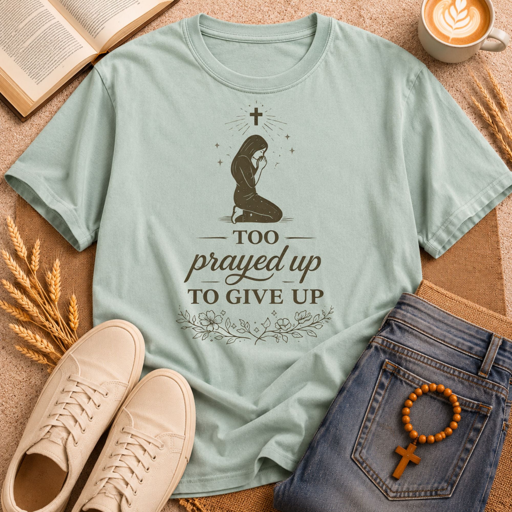 Too Prayed Up To Give Up shirt – inspirational religious apparel for women with cross design