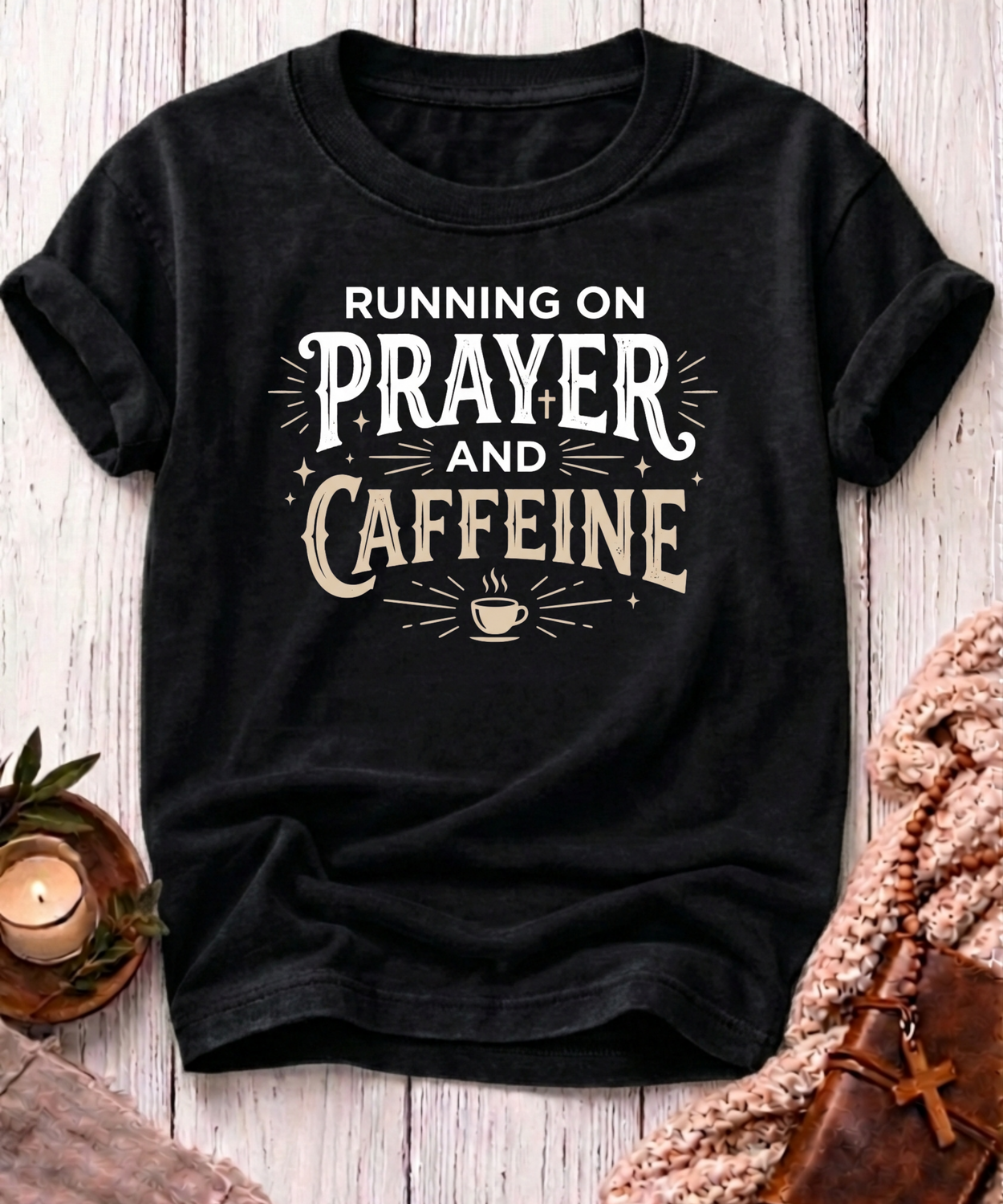 Running On Prayer & Caffeine T-Shirt-[Christian T-Shirt ]-Saved Society