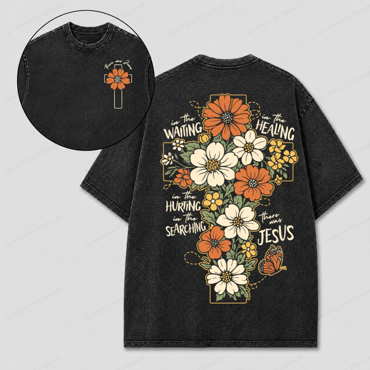 In The Waiting Christian Washed Orange T-Shirt | Faith Based Graphic Tee