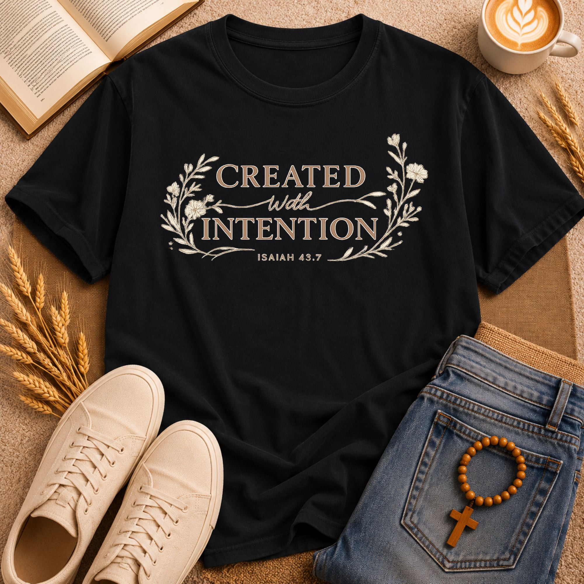 Isaiah 43:7 Created With Intention scripture tee vintage floral botanical wreath faith graphic print