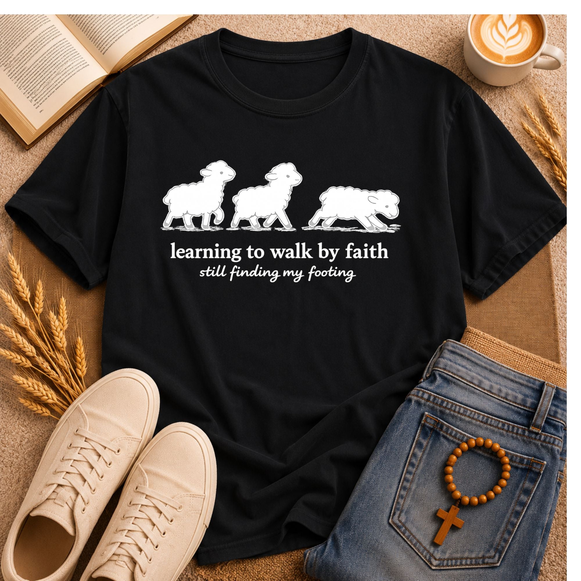 Faith walk sheep graphic t-shirt – inspirational Christian quote tee for women and men