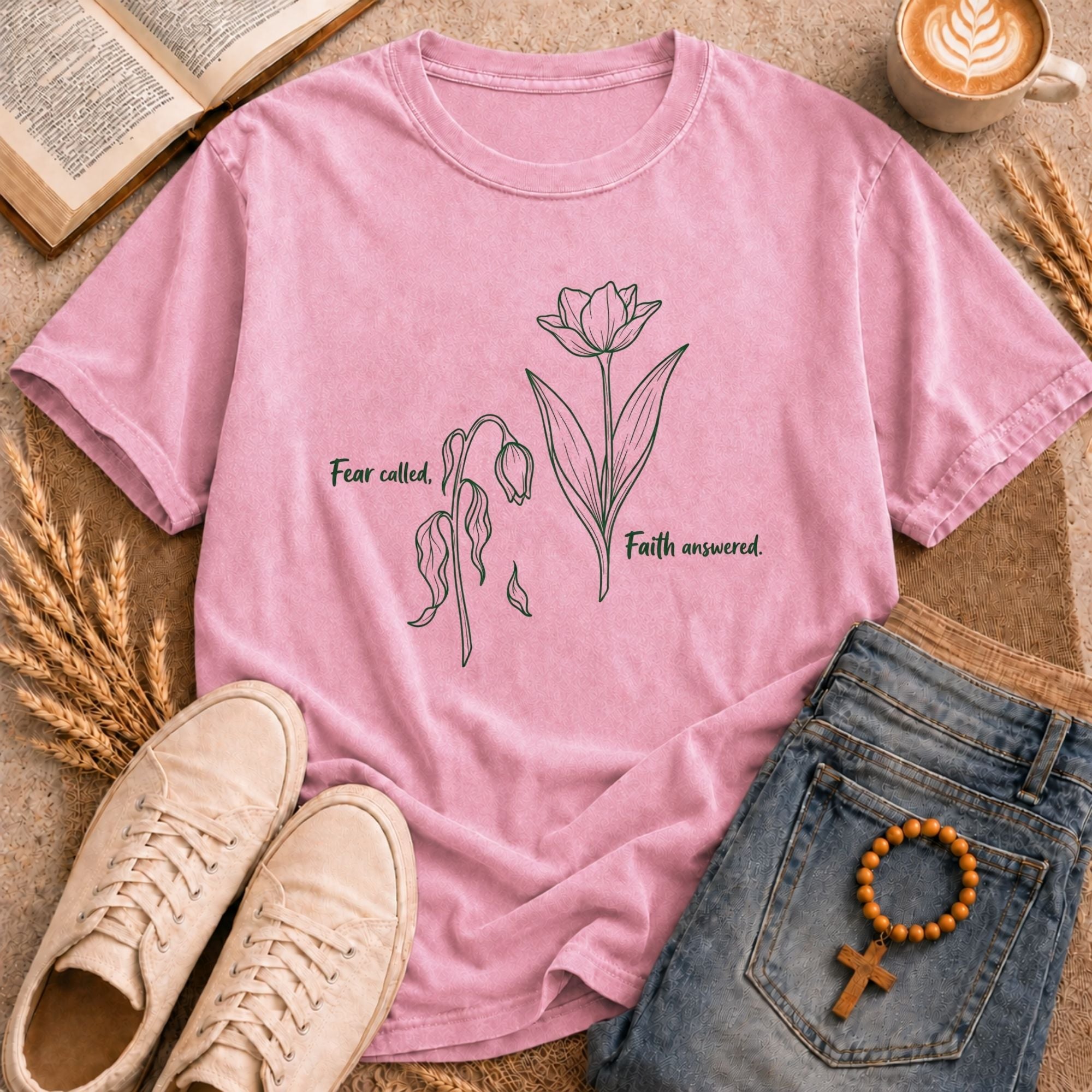 faith over fear botanical graphic tee Fear Called Faith Answered Christian apparel