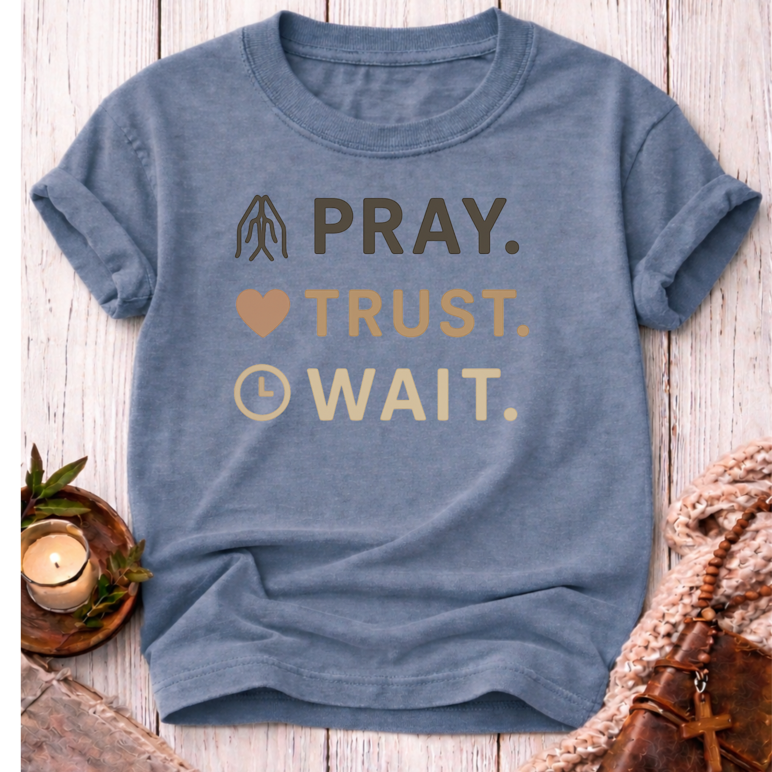 Pray Trust Wait T-Shirt-[Christian T-Shirt ]-Saved Society