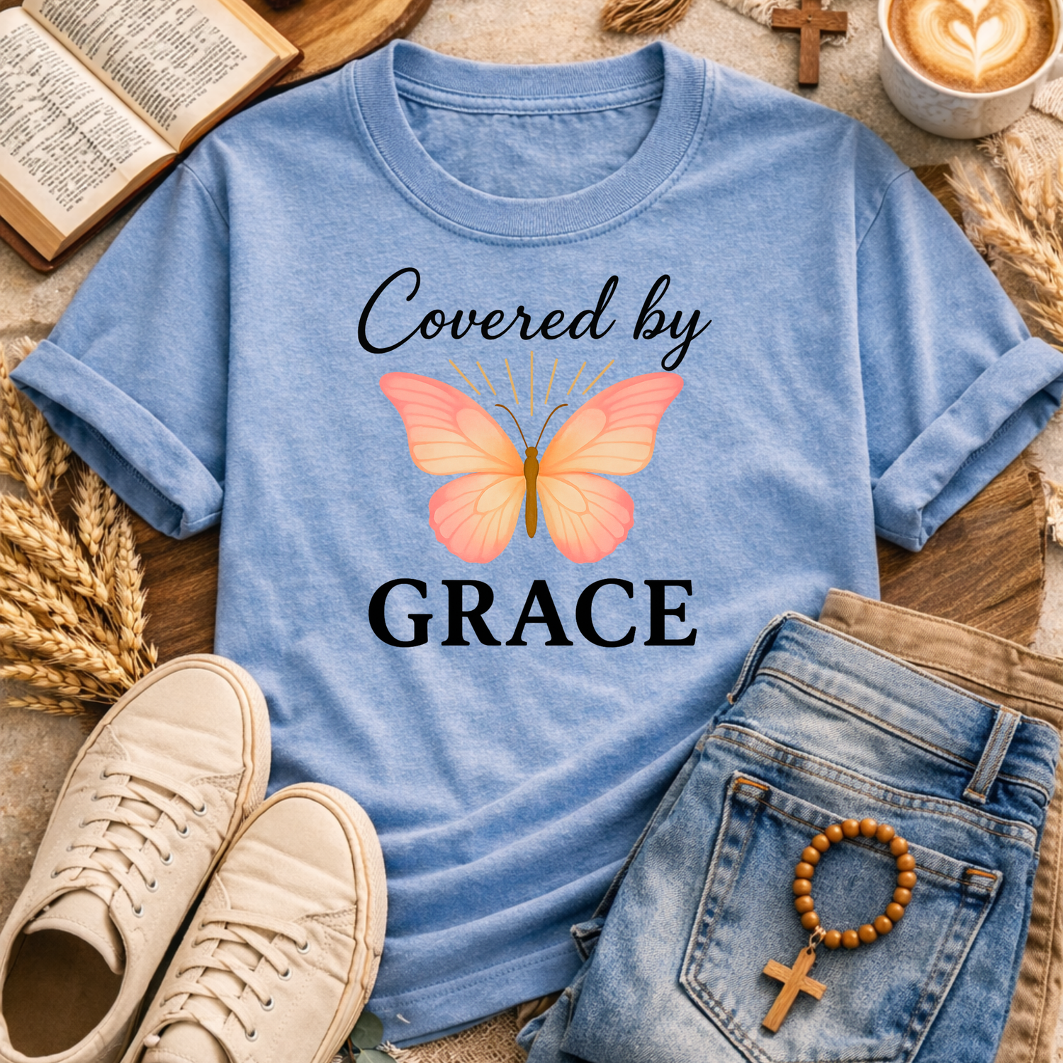 Covered By Grace T-Shirt-[Christian T-Shirt ]-Saved Society