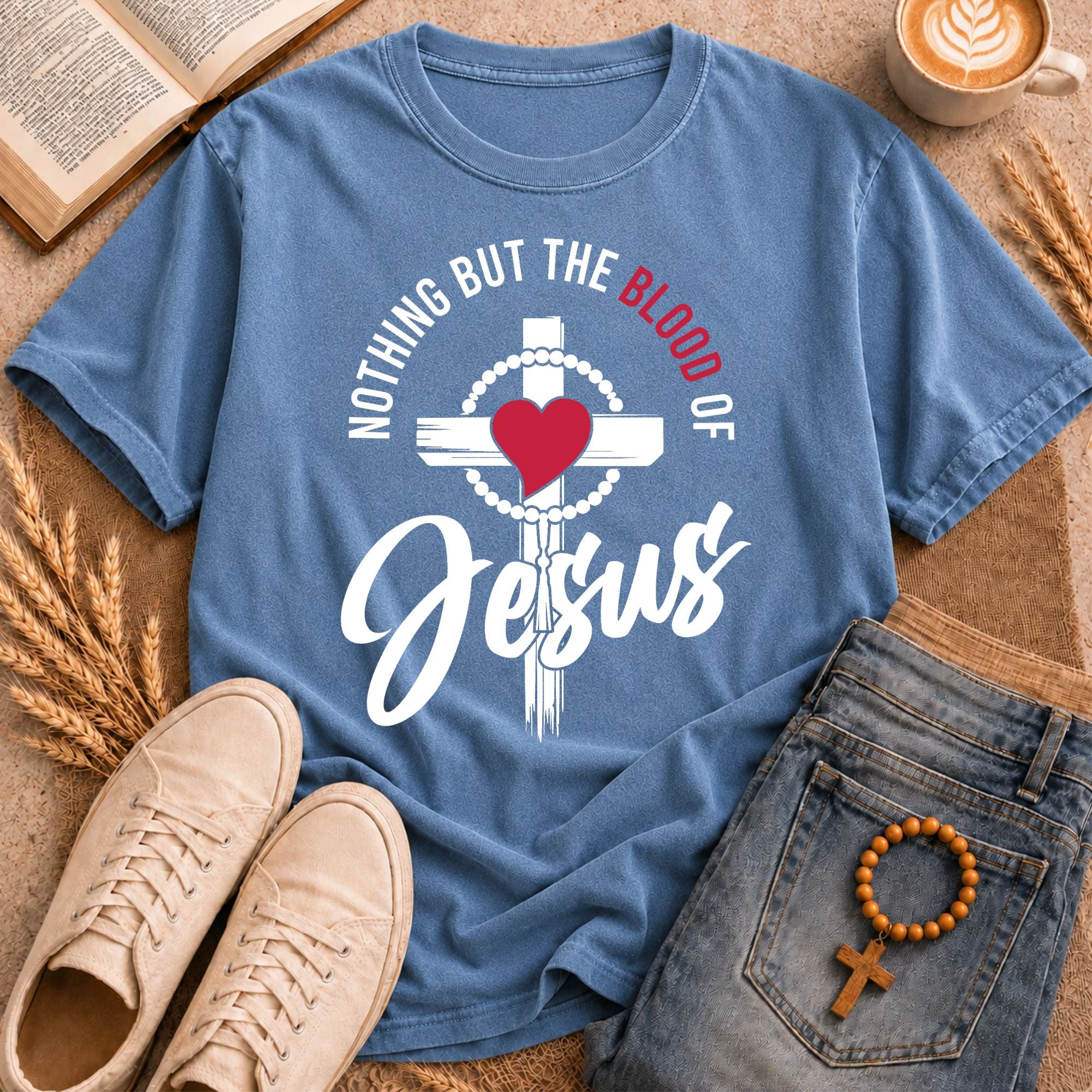 Nothing But The Blood Of Jesus  Christian T-Shirt | Vintage Faith Tee