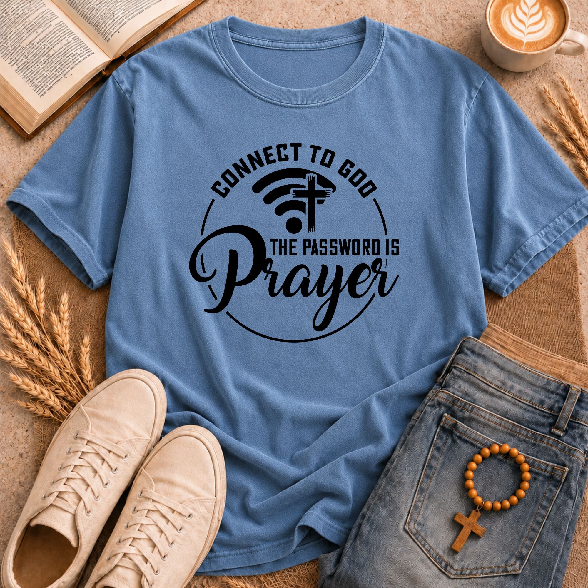 Prayer WiFi signal cross graphic t-shirt – "Connect to God" funny Christian apparel gift