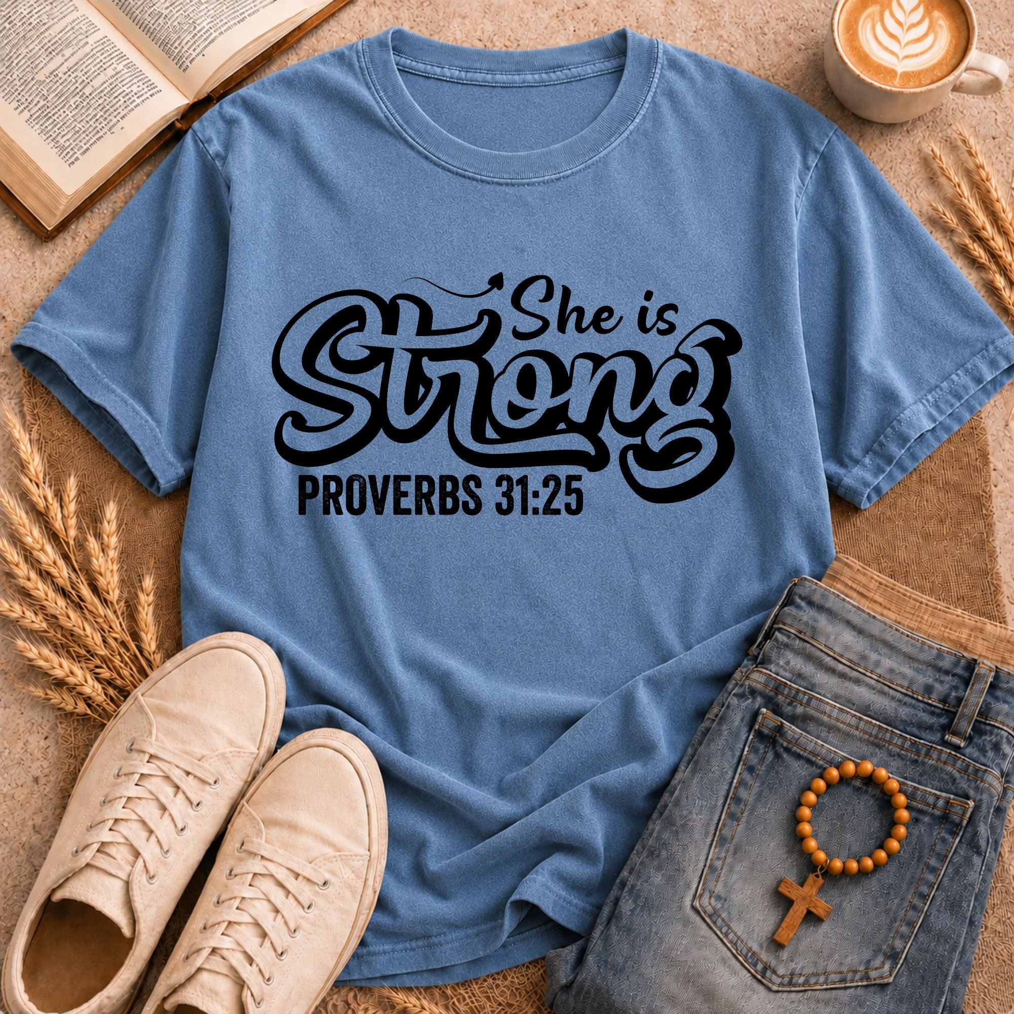 Proverbs 31:25 She Is Strong Bible Verse Women's Faith T-Shirt