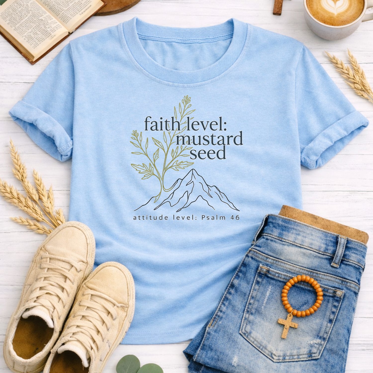 Faith Level Mustard T-Shirt-[Christian T-Shirt ]-Saved Society