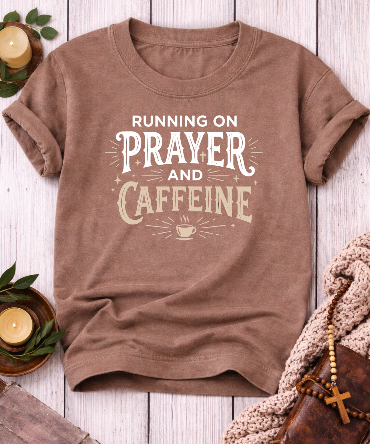 Running On Prayer & Caffeine T-Shirt-[Christian T-Shirt ]-Saved Society