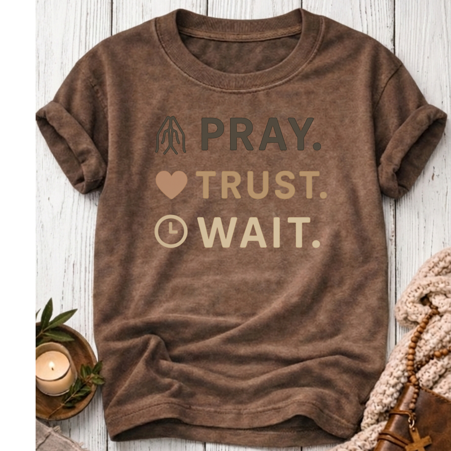 Pray Trust Wait T-Shirt-[Christian T-Shirt ]-Saved Society