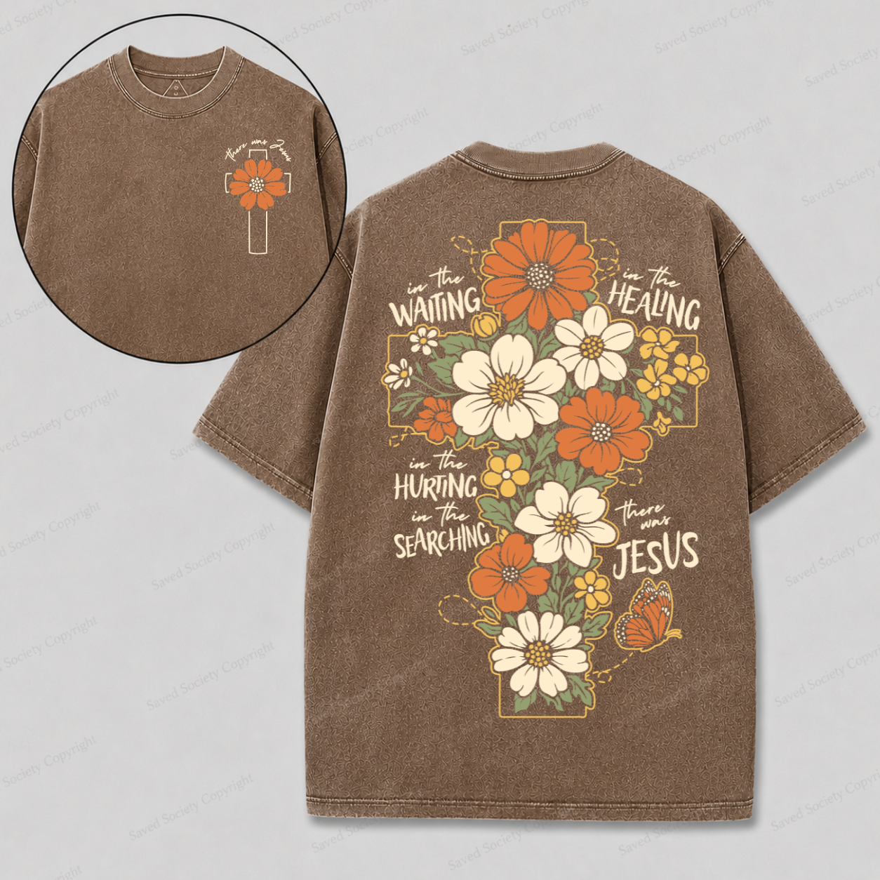 In The Waiting Christian Washed Orange T-Shirt | Faith Based Graphic Tee