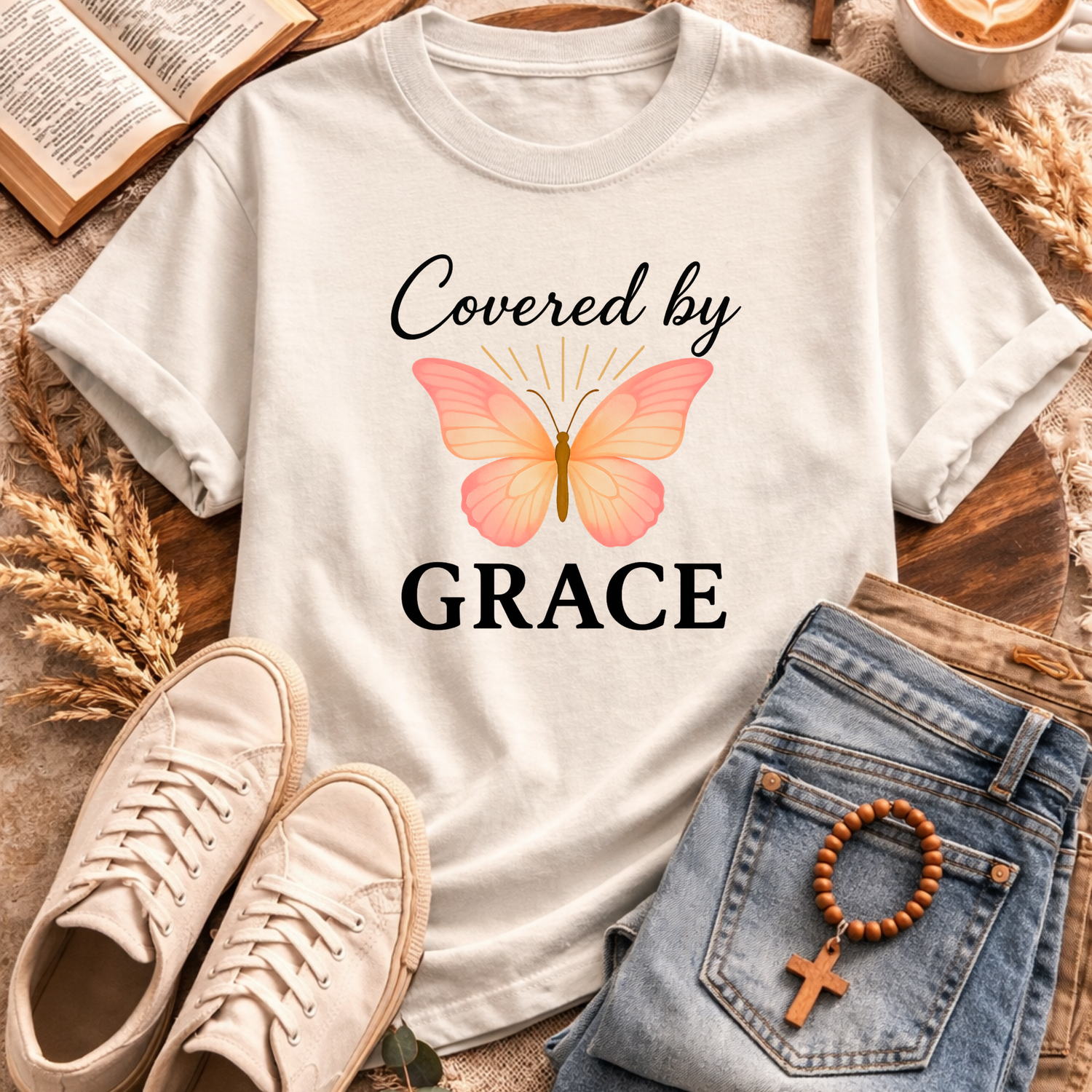 Covered By Grace T-Shirt-[Christian T-Shirt ]-Saved Society