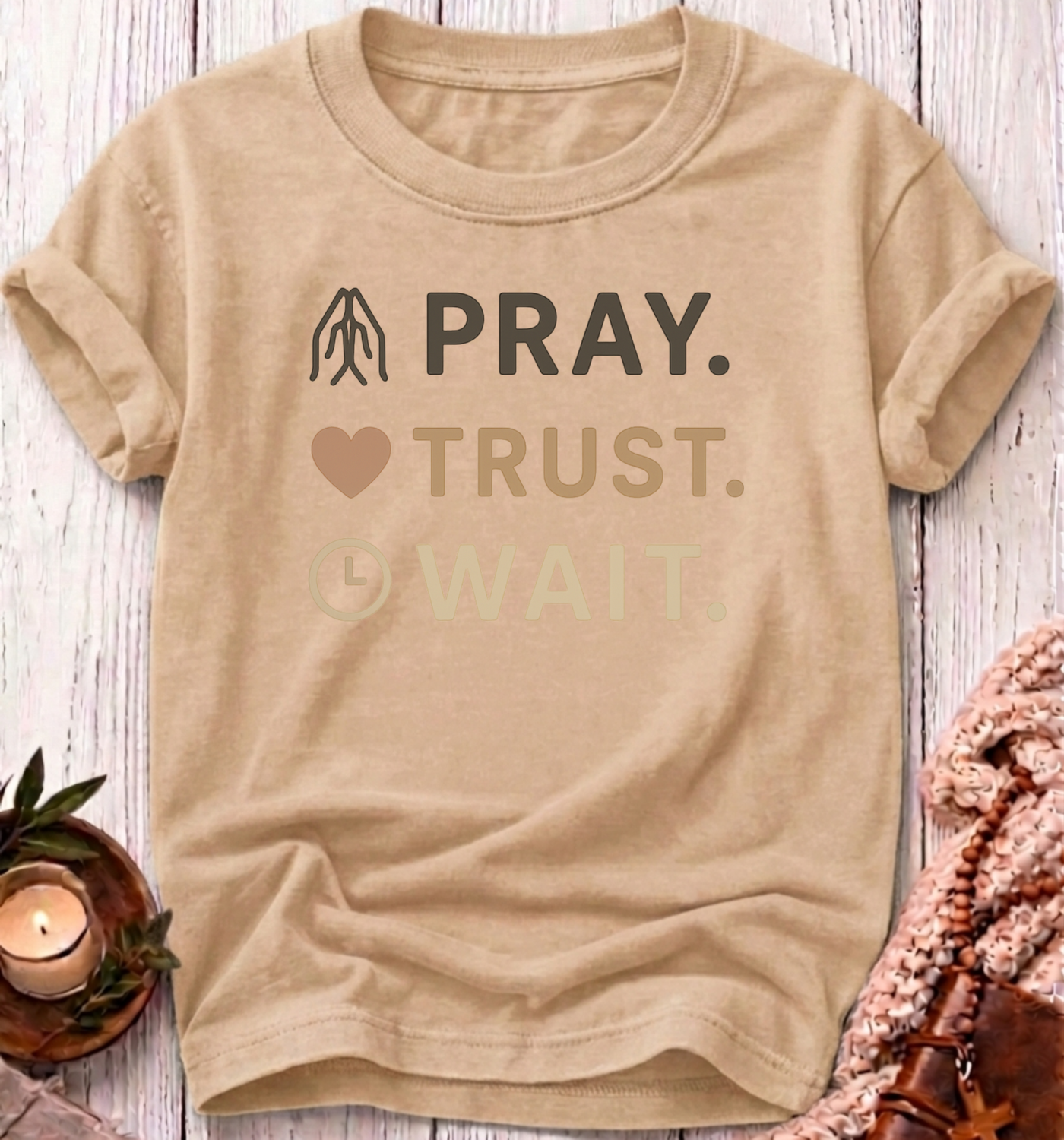 Pray Trust Wait T-Shirt-[Christian T-Shirt ]-Saved Society
