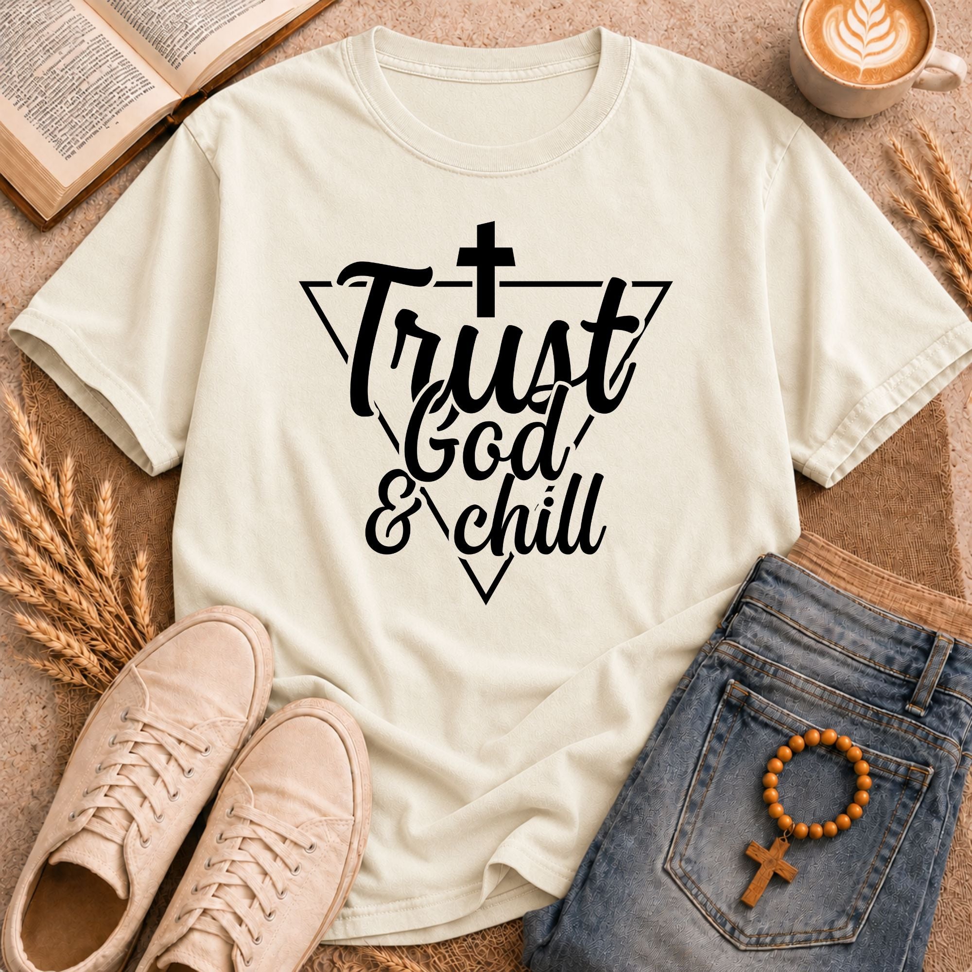 Christian Cross Trust God & Chill Unisex Religion Graphic T-Shirt