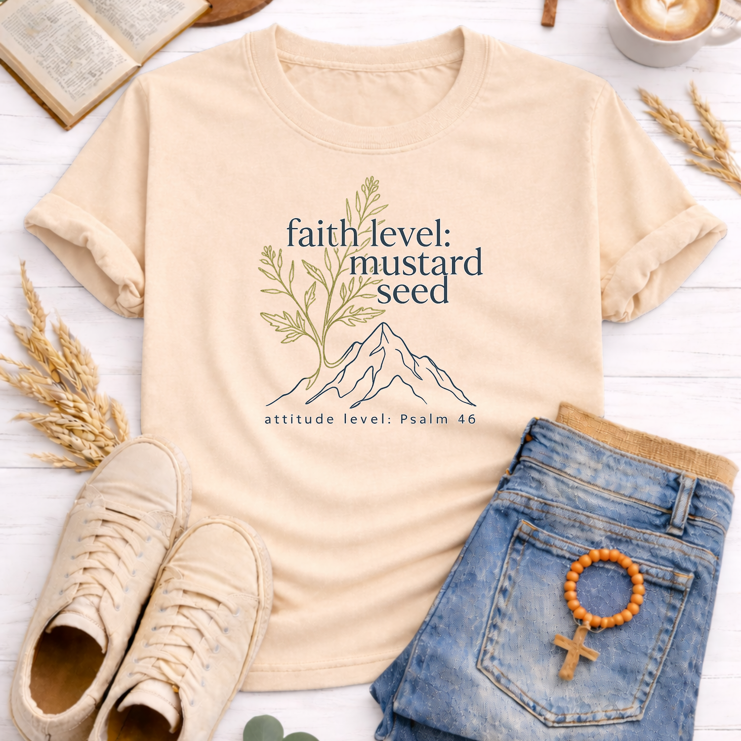 Faith Level Mustard T-Shirt-[Christian T-Shirt ]-Saved Society
