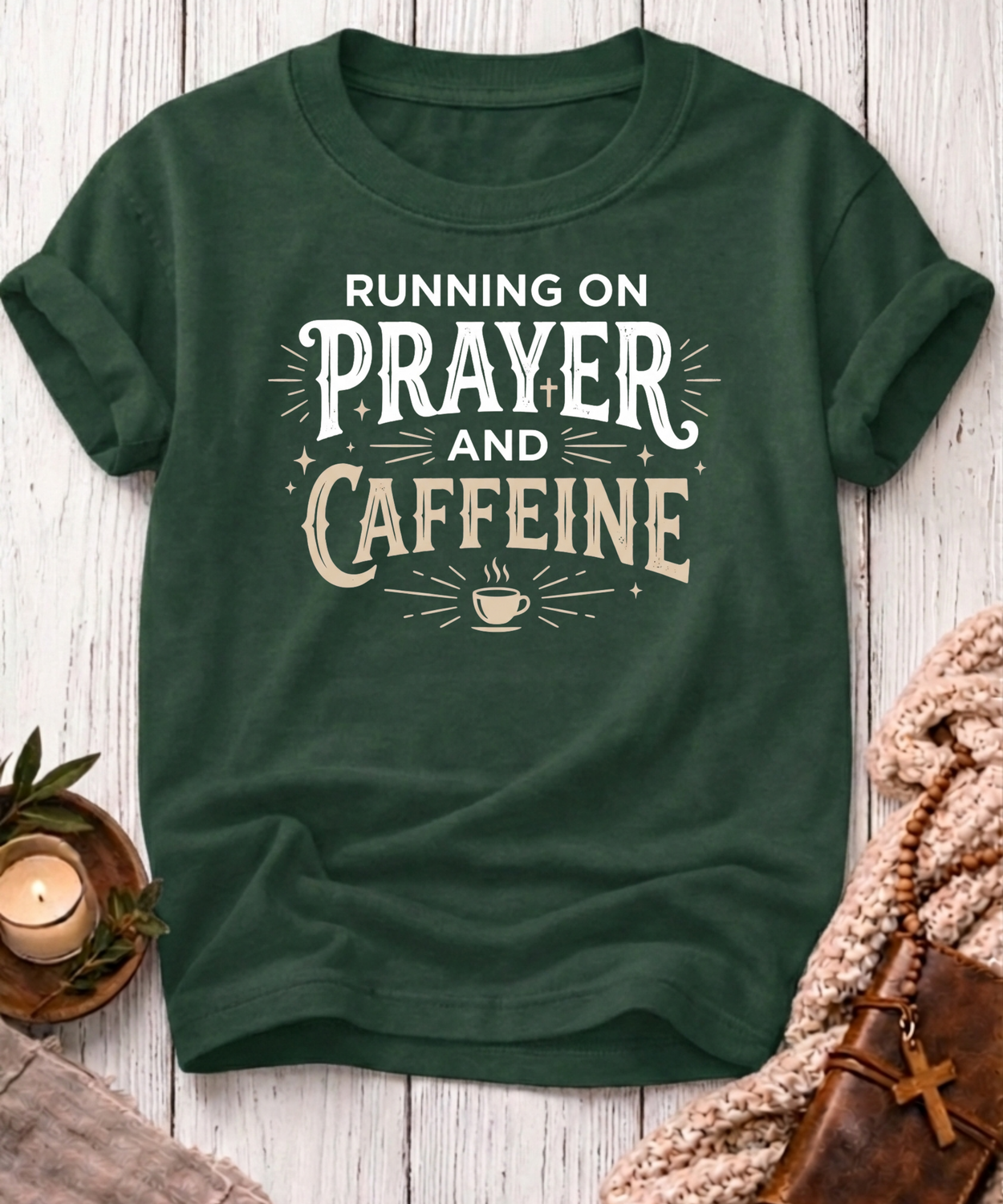 Running On Prayer & Caffeine T-Shirt-[Christian T-Shirt ]-Saved Society