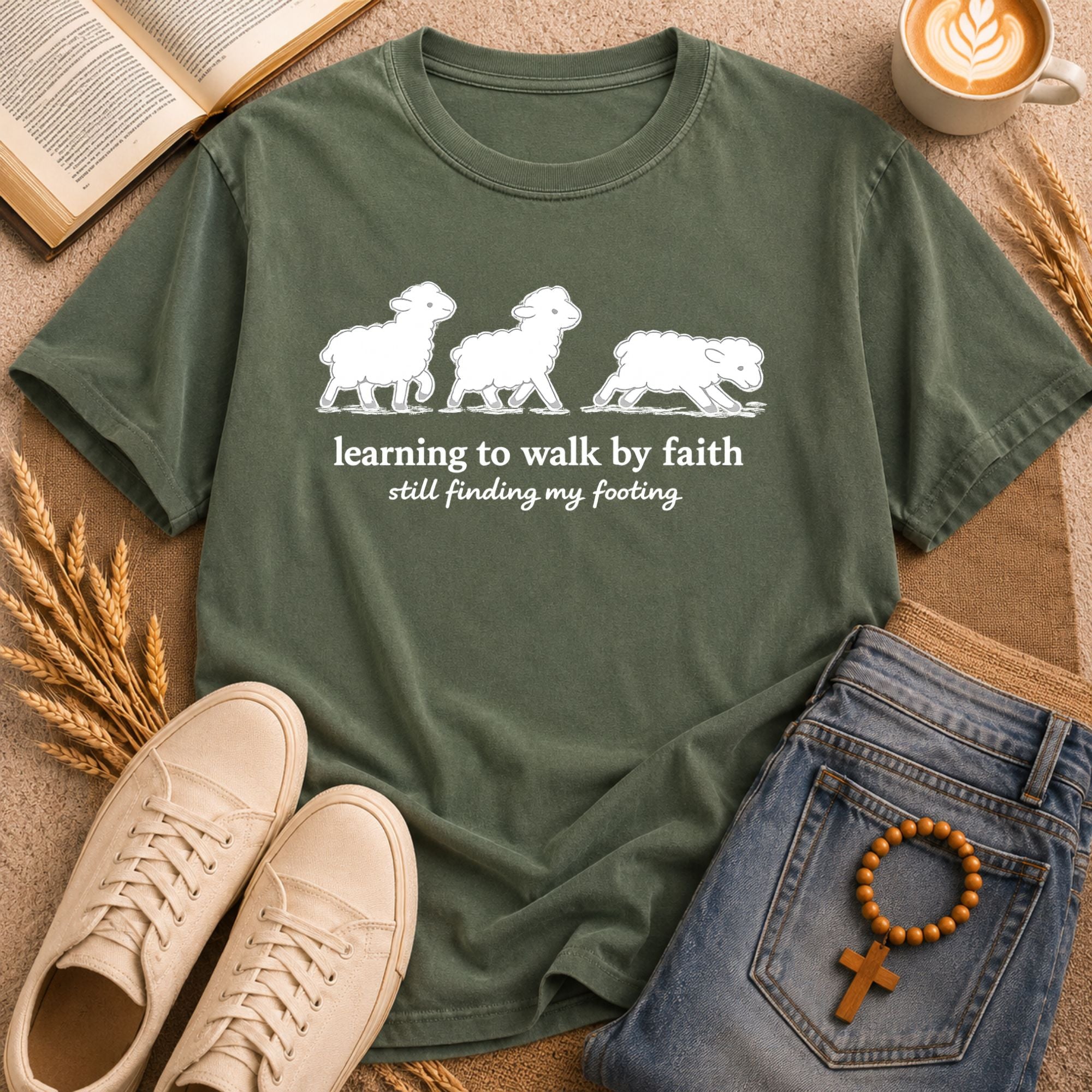 Baby sheep walking by faith t-shirt – funny Christian saying unisex graphic tee