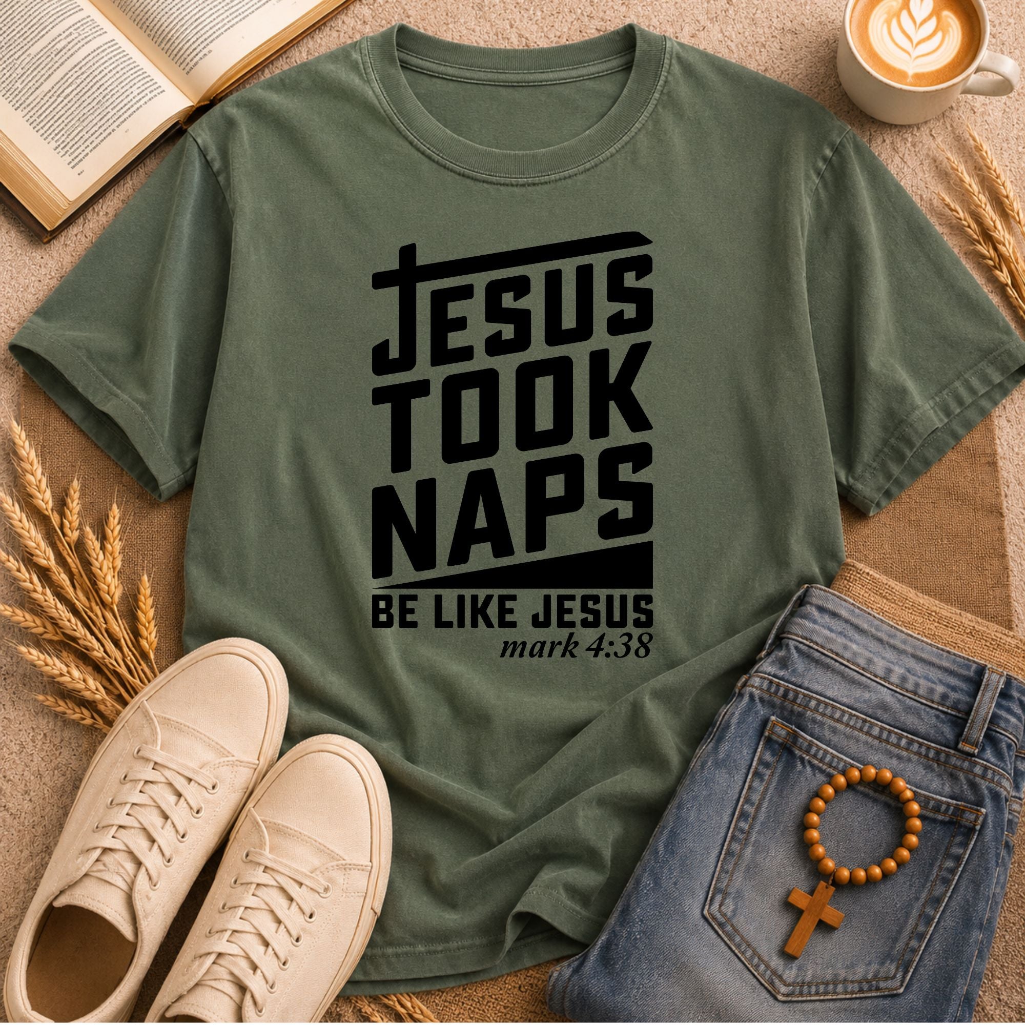 "Be Like Jesus" nap quote graphic tee – funny Christian Mark 4:38 unisex shirt