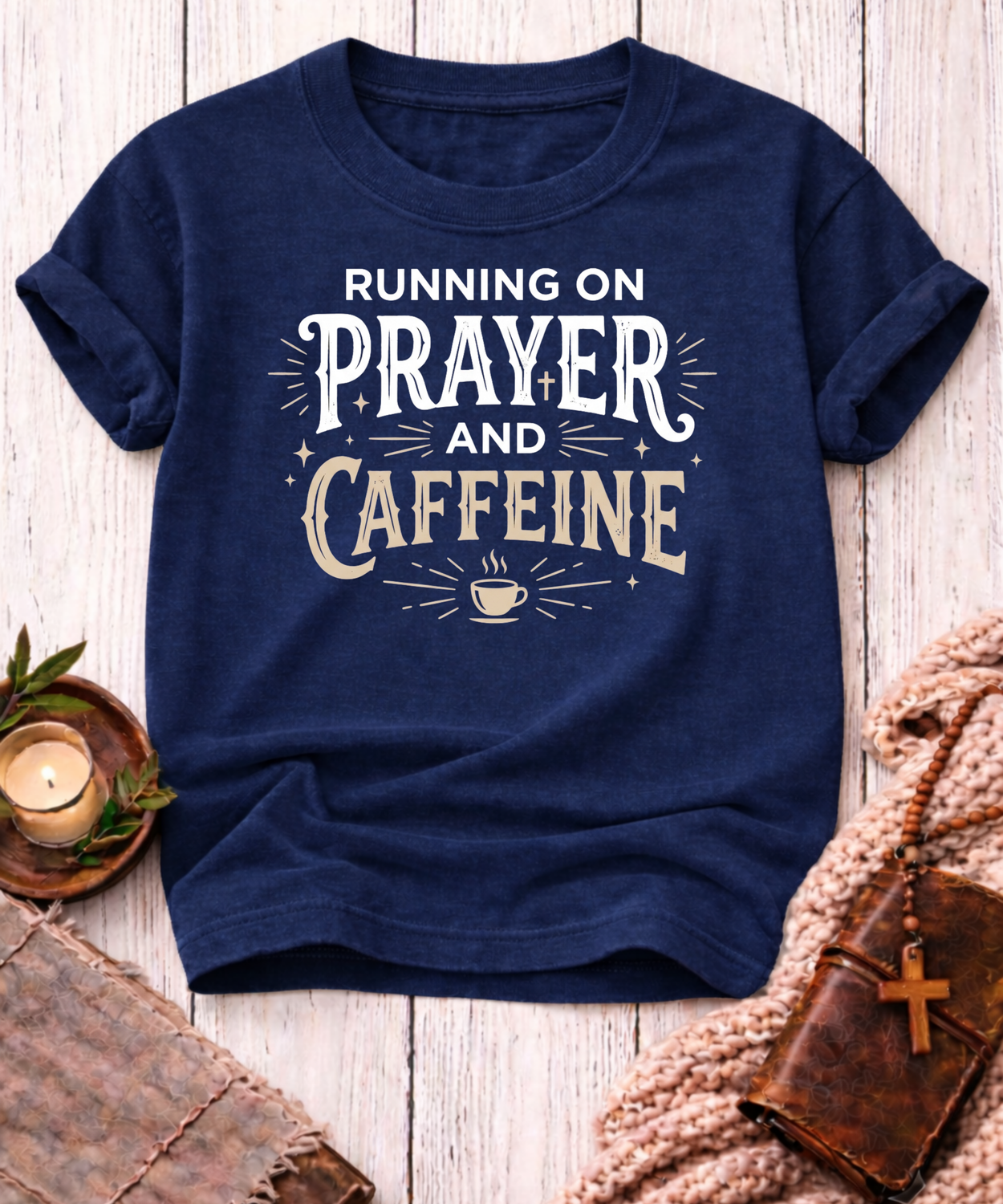 Running On Prayer & Caffeine T-Shirt-[Christian T-Shirt ]-Saved Society
