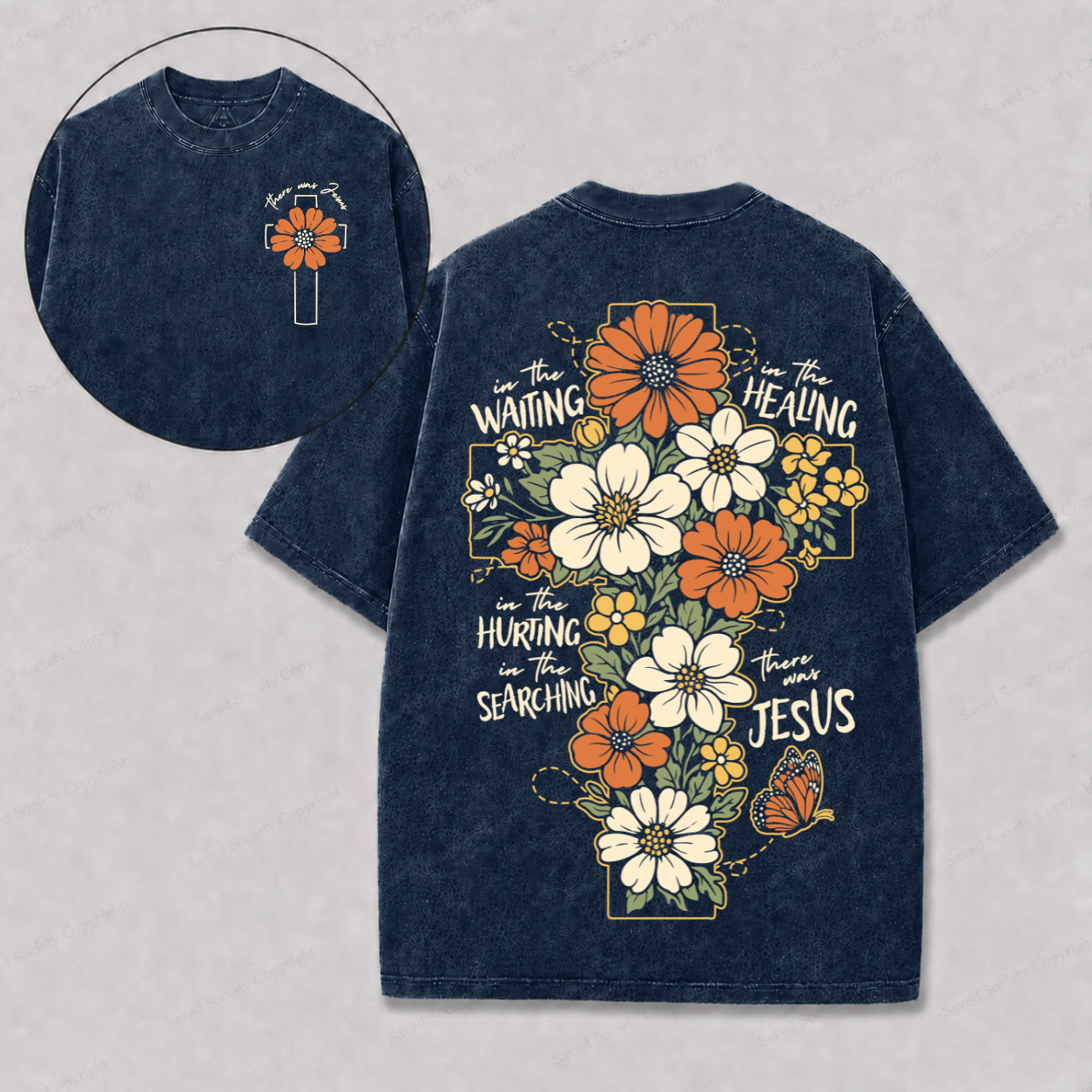 In The Waiting Christian Washed Orange T-Shirt | Faith Based Graphic Tee