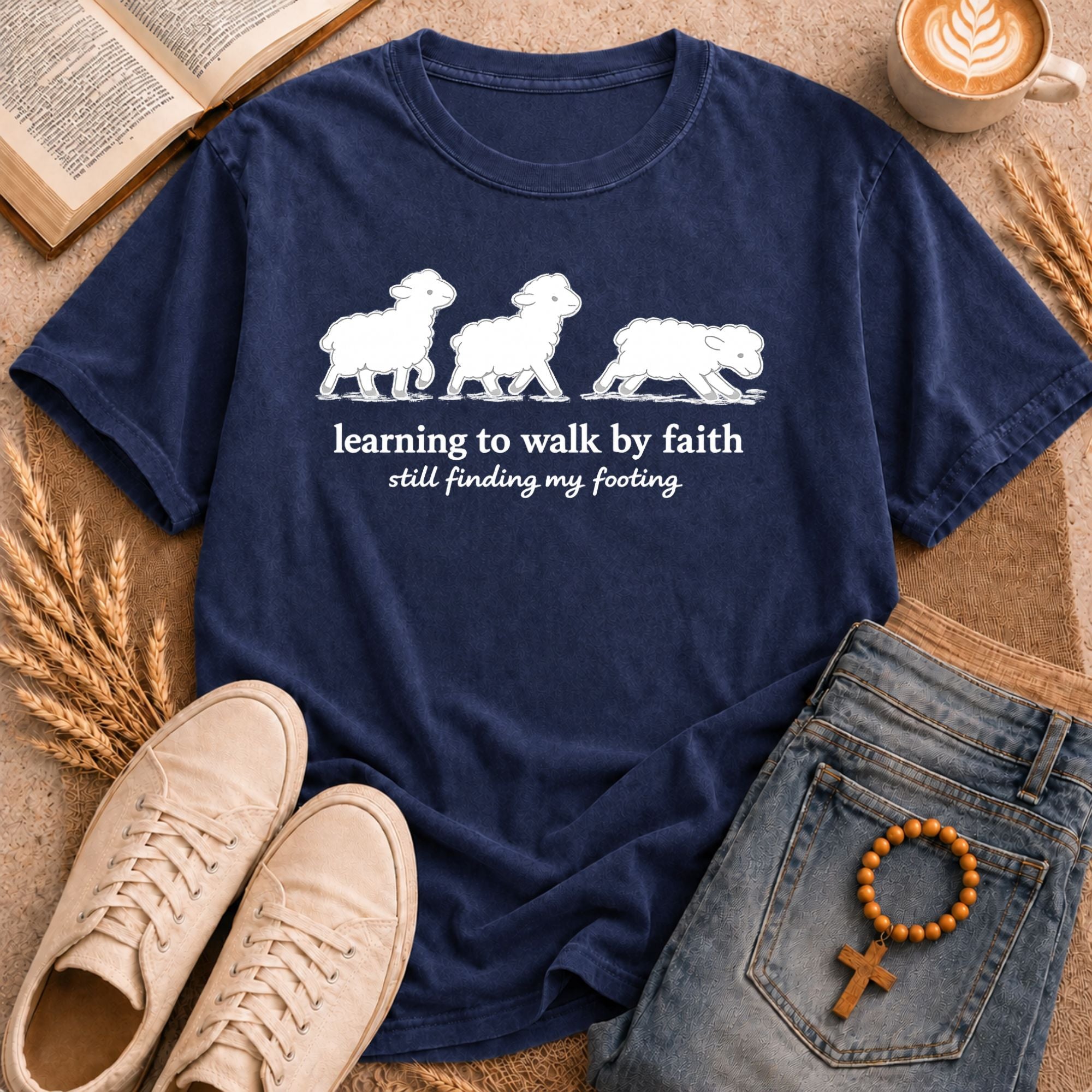 Learning to Walk by Faith - lamb illustration shirt – cute Christian apparel gift