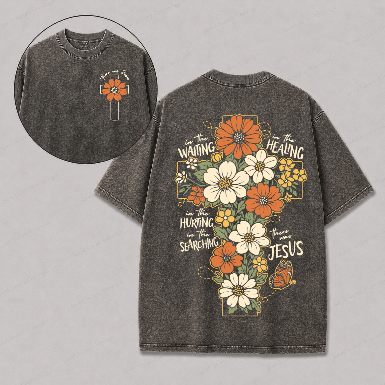 In The Waiting Christian Washed Orange T-Shirt | Faith Based Graphic Tee