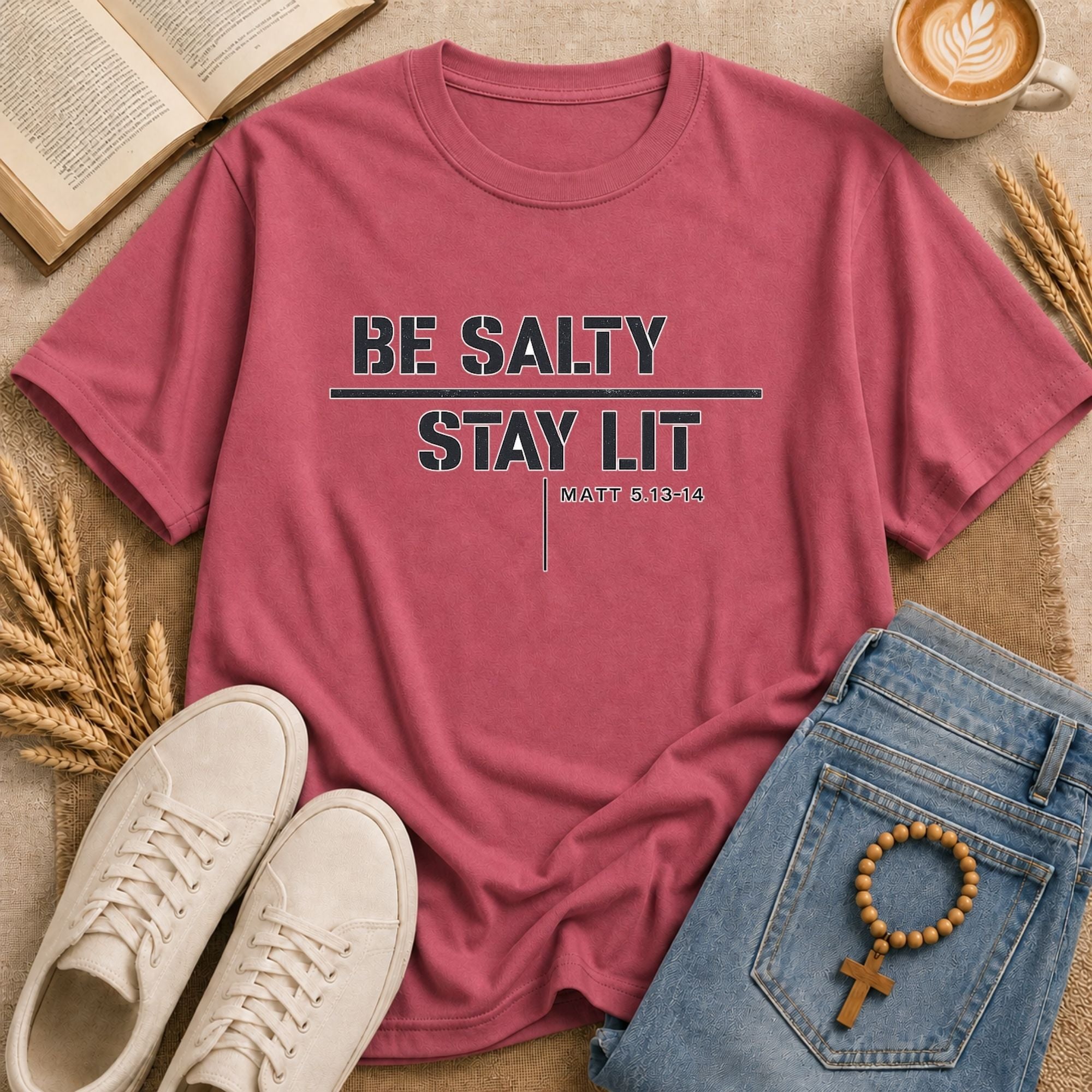 salt and light graphic tee Be Salty Stay Lit faith-based apparel
