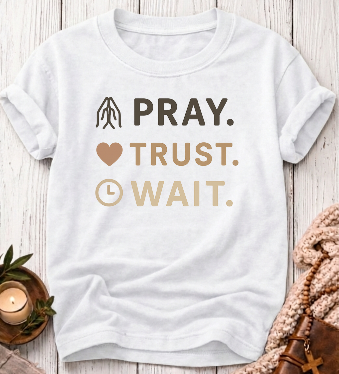 Pray Trust Wait T-Shirt-[Christian T-Shirt ]-Saved Society