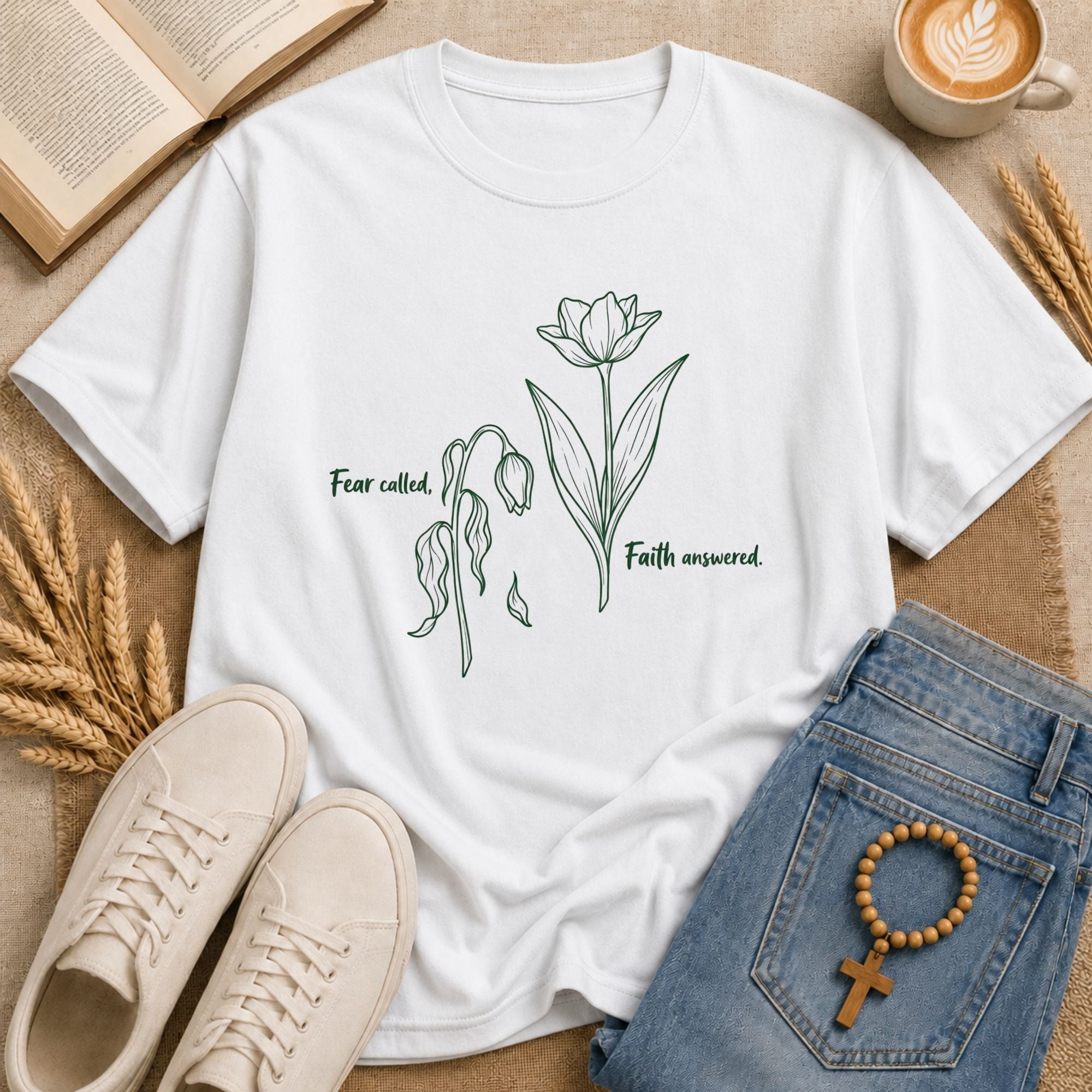 Fear Called Faith Answered Christian floral graphic tee