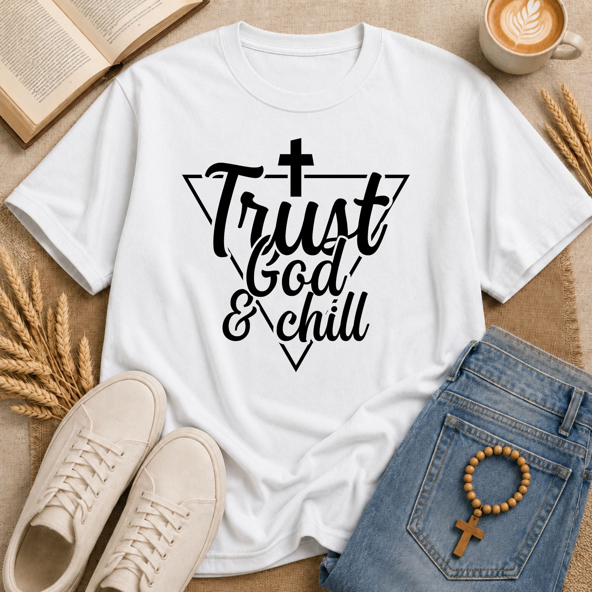 Trust God & Chill Christian T-Shirt with Cross Triangle Graphic Tee