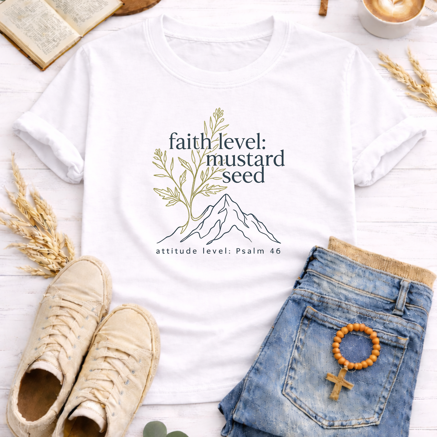 Faith Level Mustard T-Shirt-[Christian T-Shirt ]-Saved Society