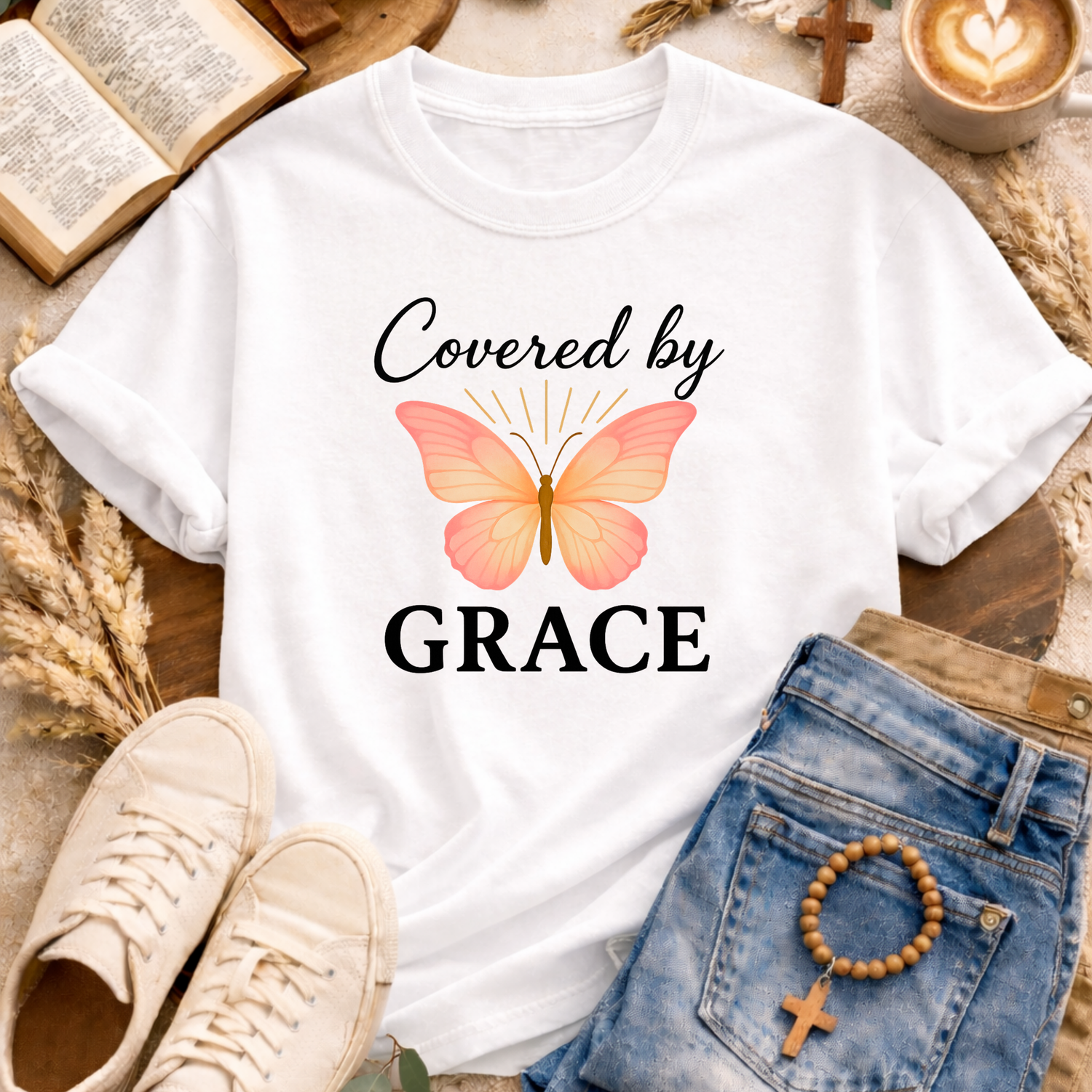 Covered By Grace T-Shirt-[Christian T-Shirt ]-Saved Society