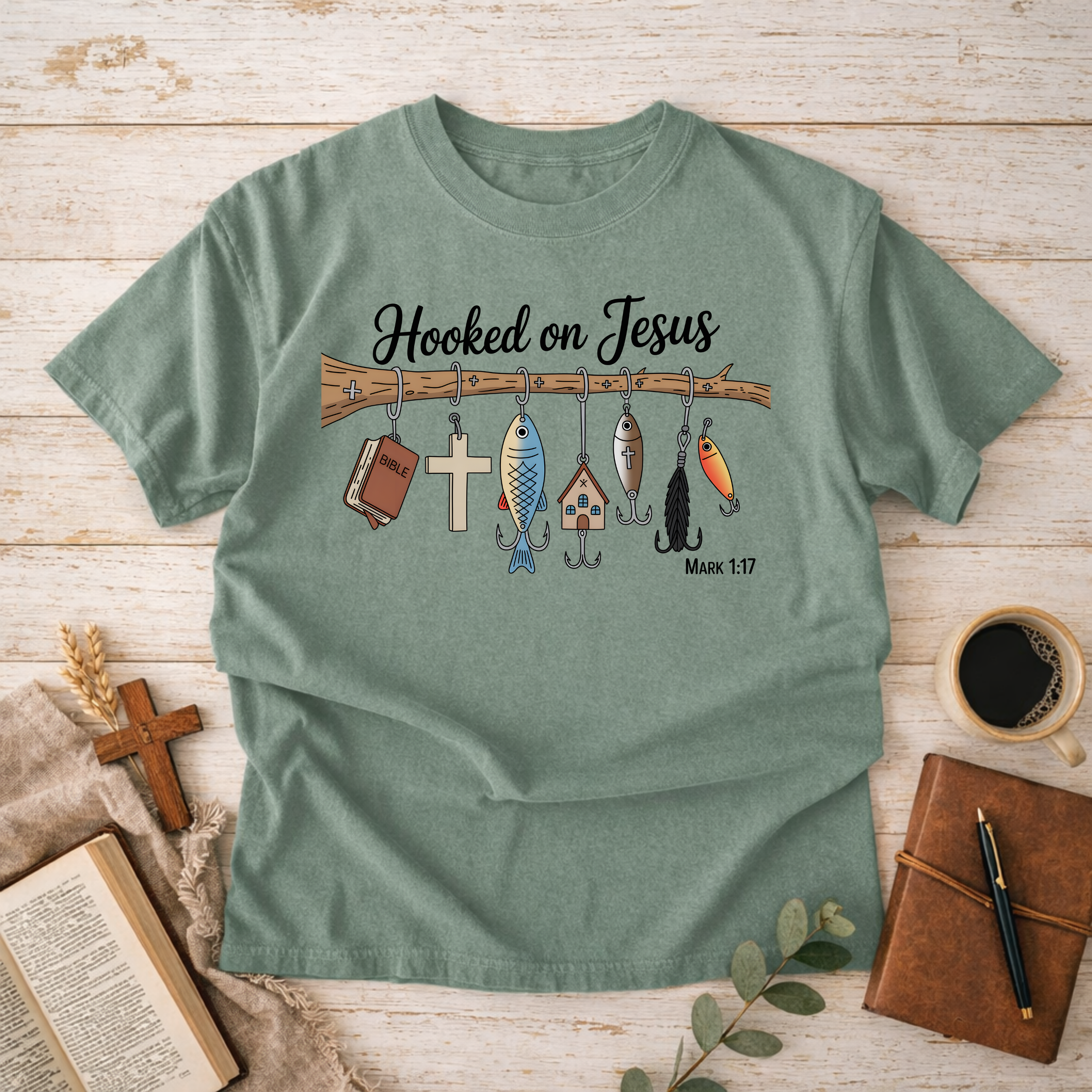 Hooked On Jesus T-Shirt — Inspirational Christian Graphic Tee-[Christian T-Shirt ]-Saved Society