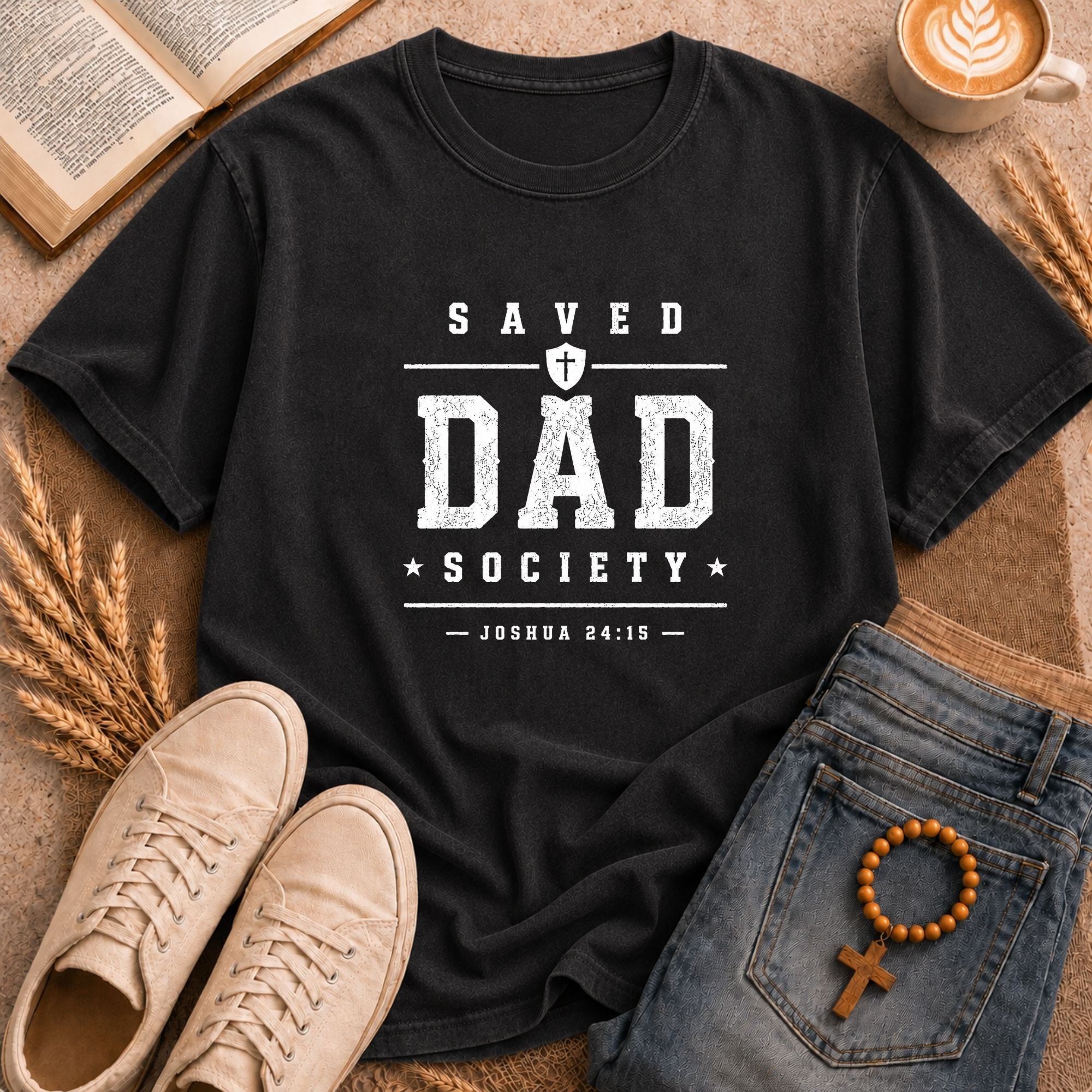 Saved Dad Society Joshua 24:15 Christian Father T-Shirt