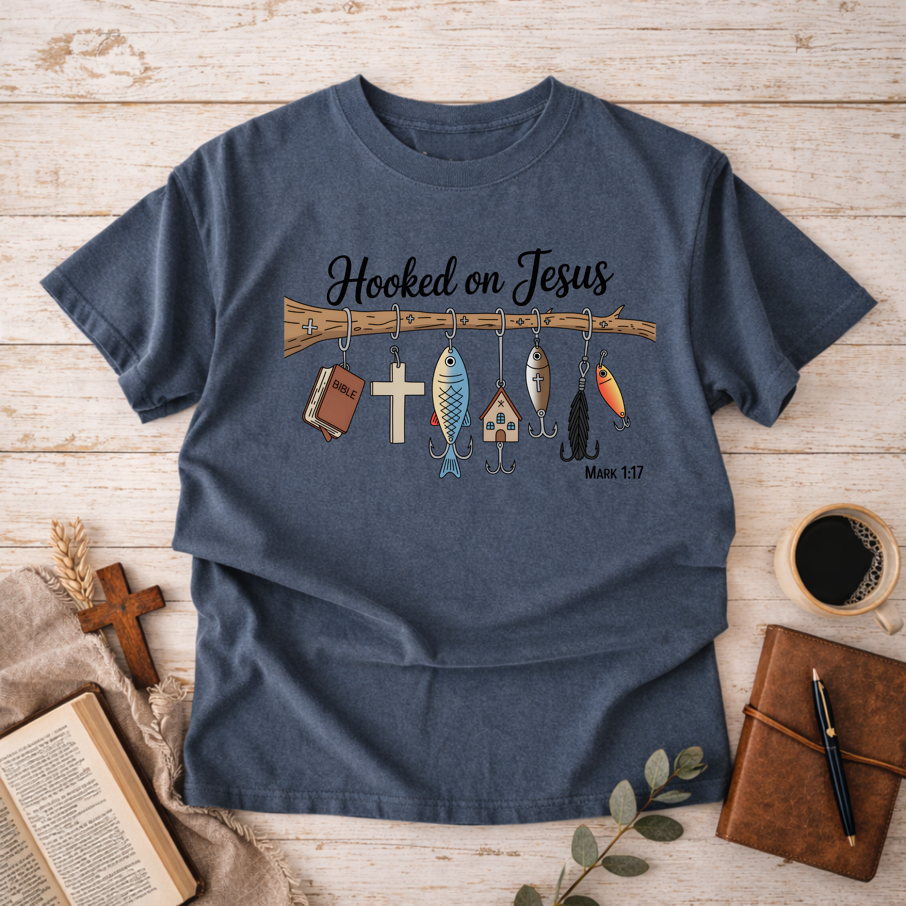 Hooked On Jesus T-Shirt — Inspirational Christian Graphic Tee-[Christian T-Shirt ]-Saved Society