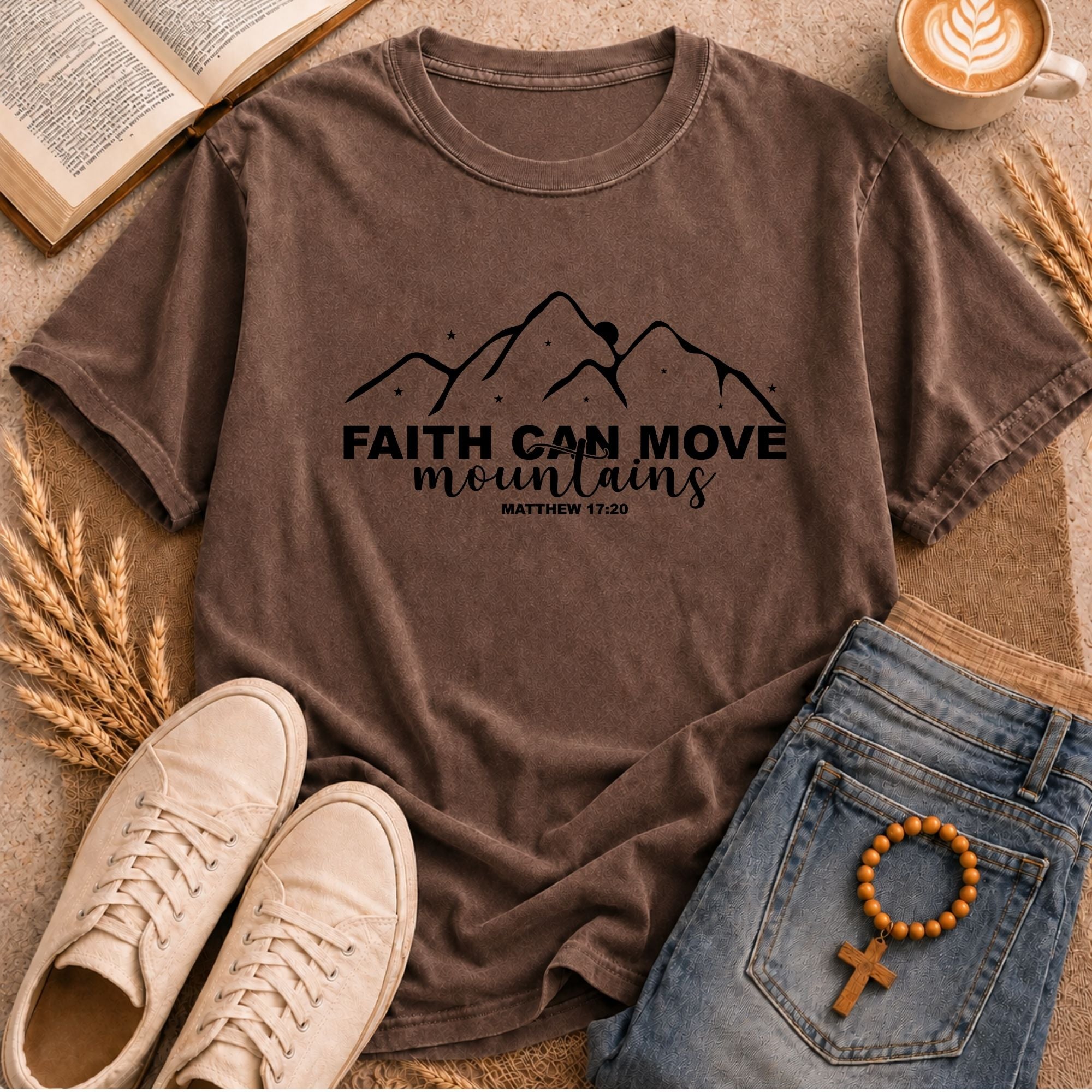 Christian t-shirt Faith Can Move Mountains Bible verse tee black cotton shirt religious gift