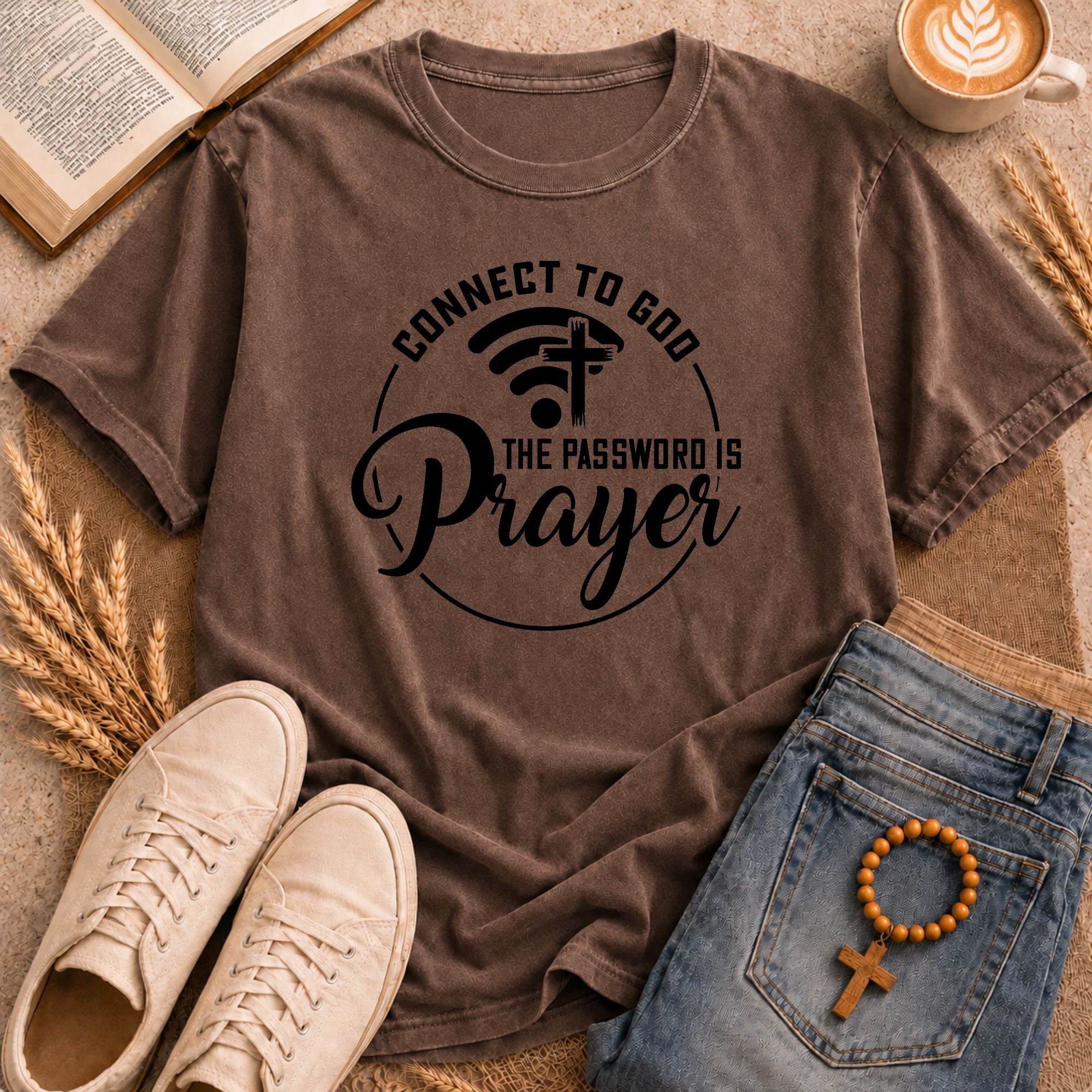 Funny Christian WiFi prayer t-shirt – Connect to God cross signal graphic religious apparel gift idea