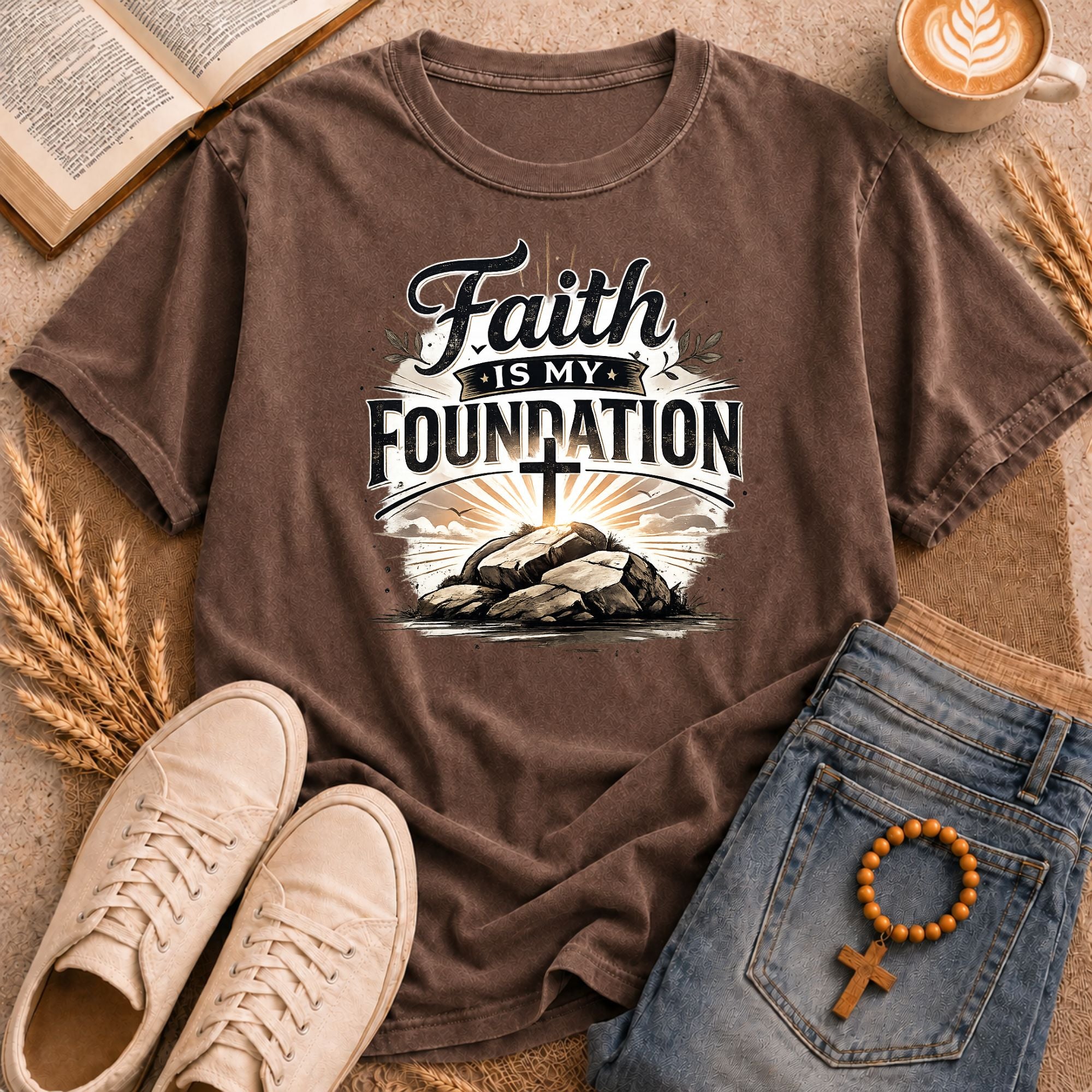 Faith Is My Foundation religious t-shirt – Christian gift with cross and rock design