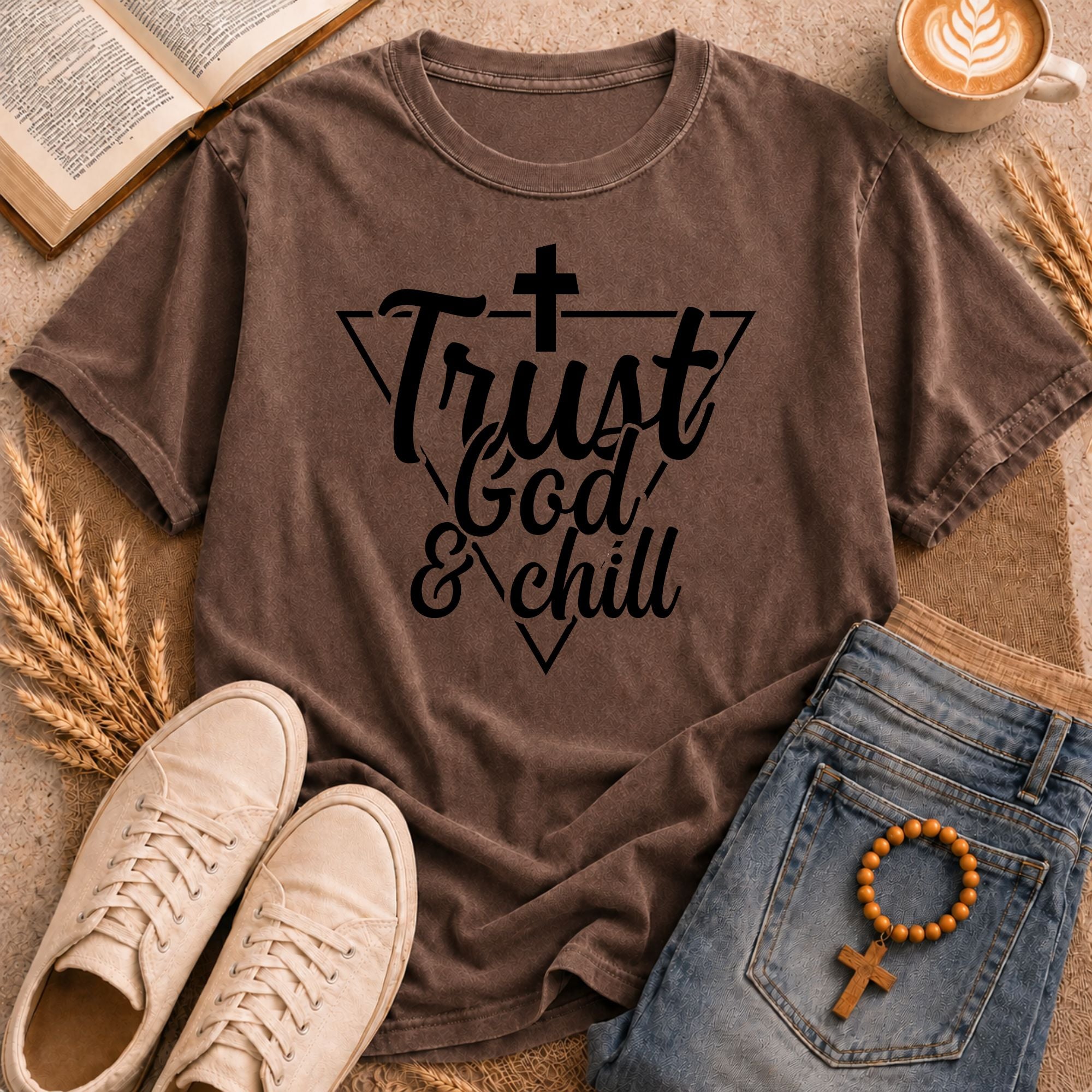 Trust God & Chill Faith Quote T-Shirt Cross Religious Graphic Apparel