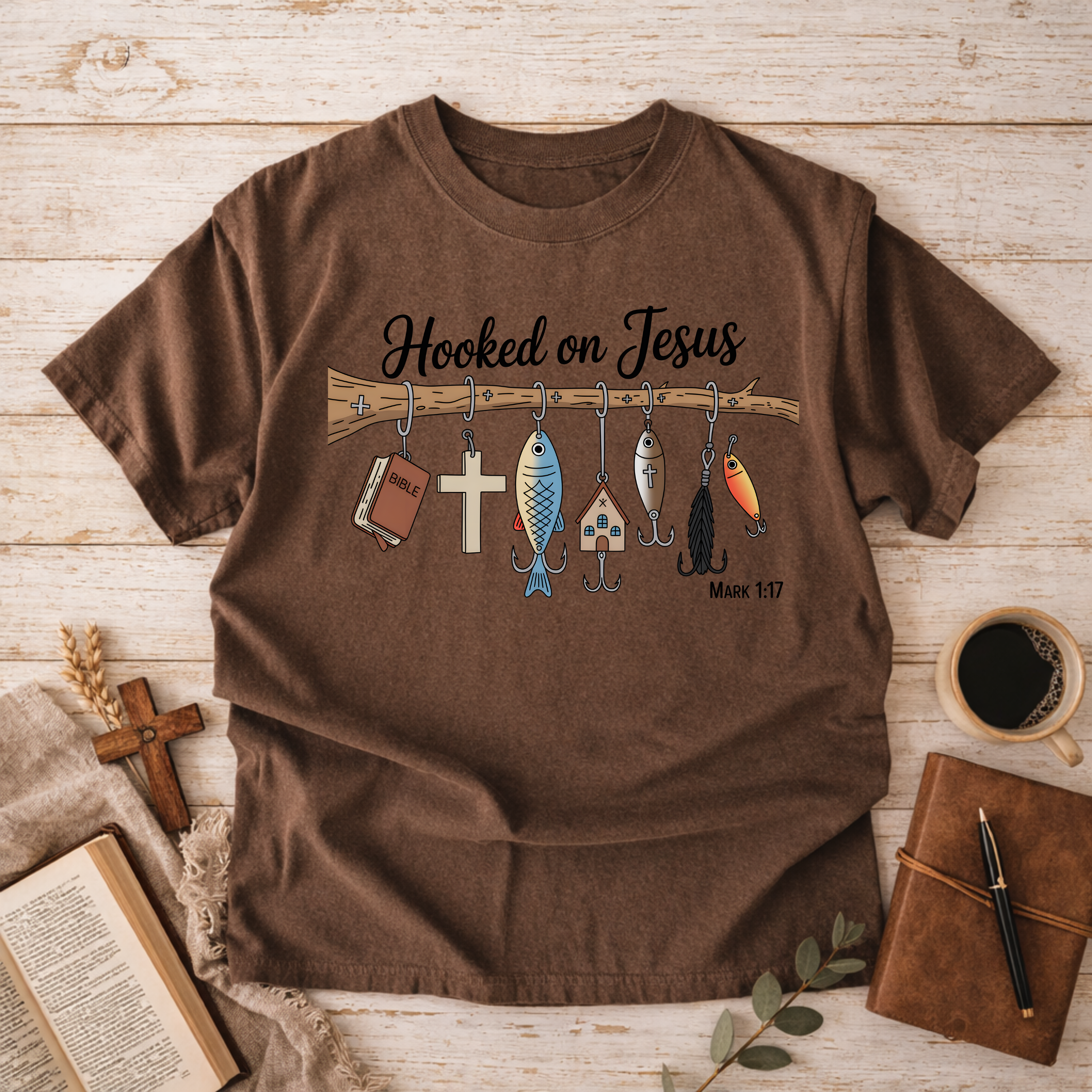 Hooked On Jesus T-Shirt — Inspirational Christian Graphic Tee-[Christian T-Shirt ]-Saved Society