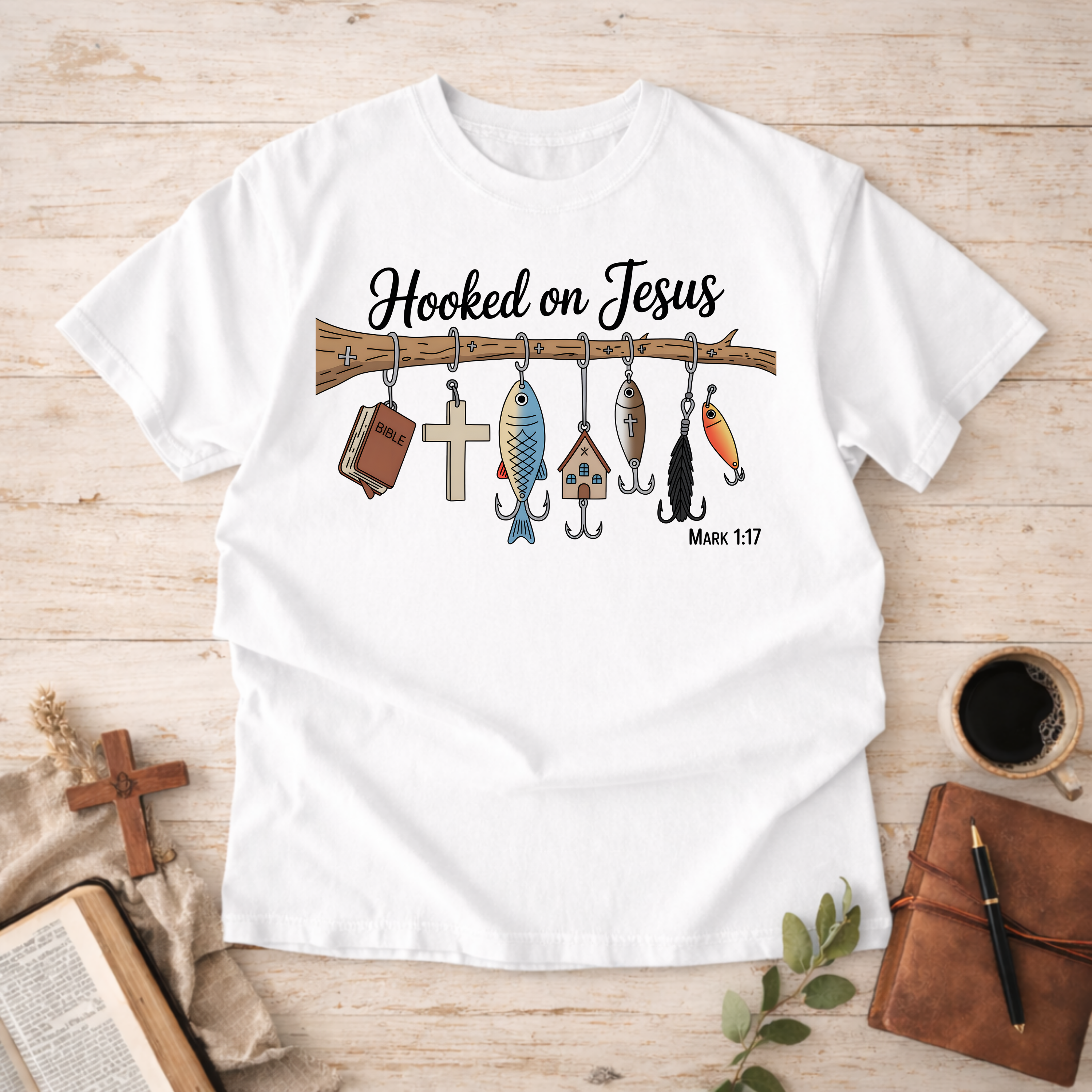 Hooked On Jesus T-Shirt — Inspirational Christian Graphic Tee-[Christian T-Shirt ]-Saved Society
