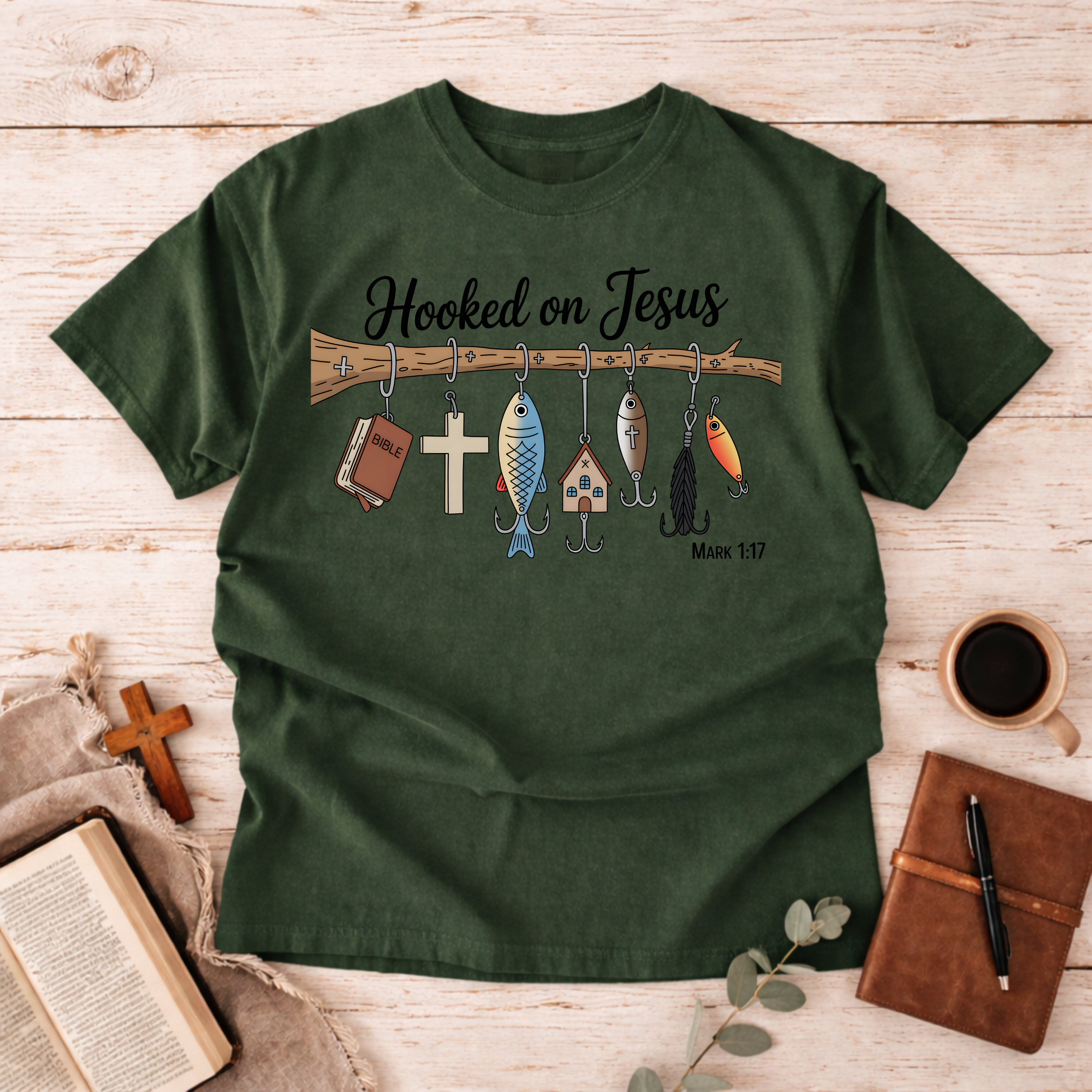 Hooked On Jesus T-Shirt — Inspirational Christian Graphic Tee-[Christian T-Shirt ]-Saved Society