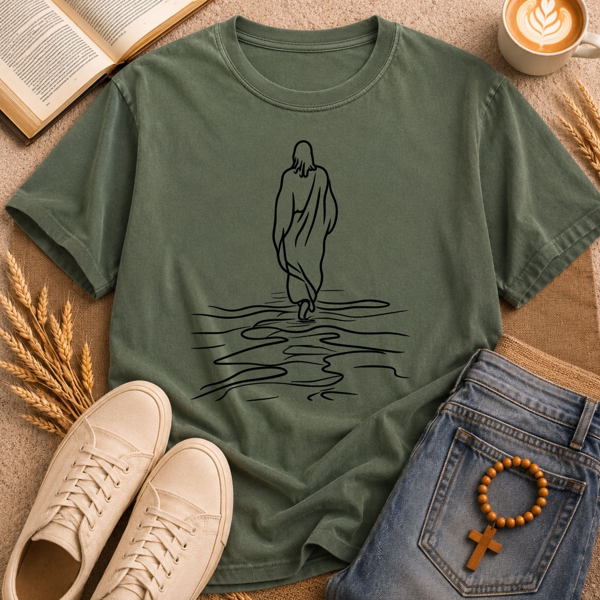 Jesus Walk on Water Scripture Inspired Christian T-Shirt Gift for Him