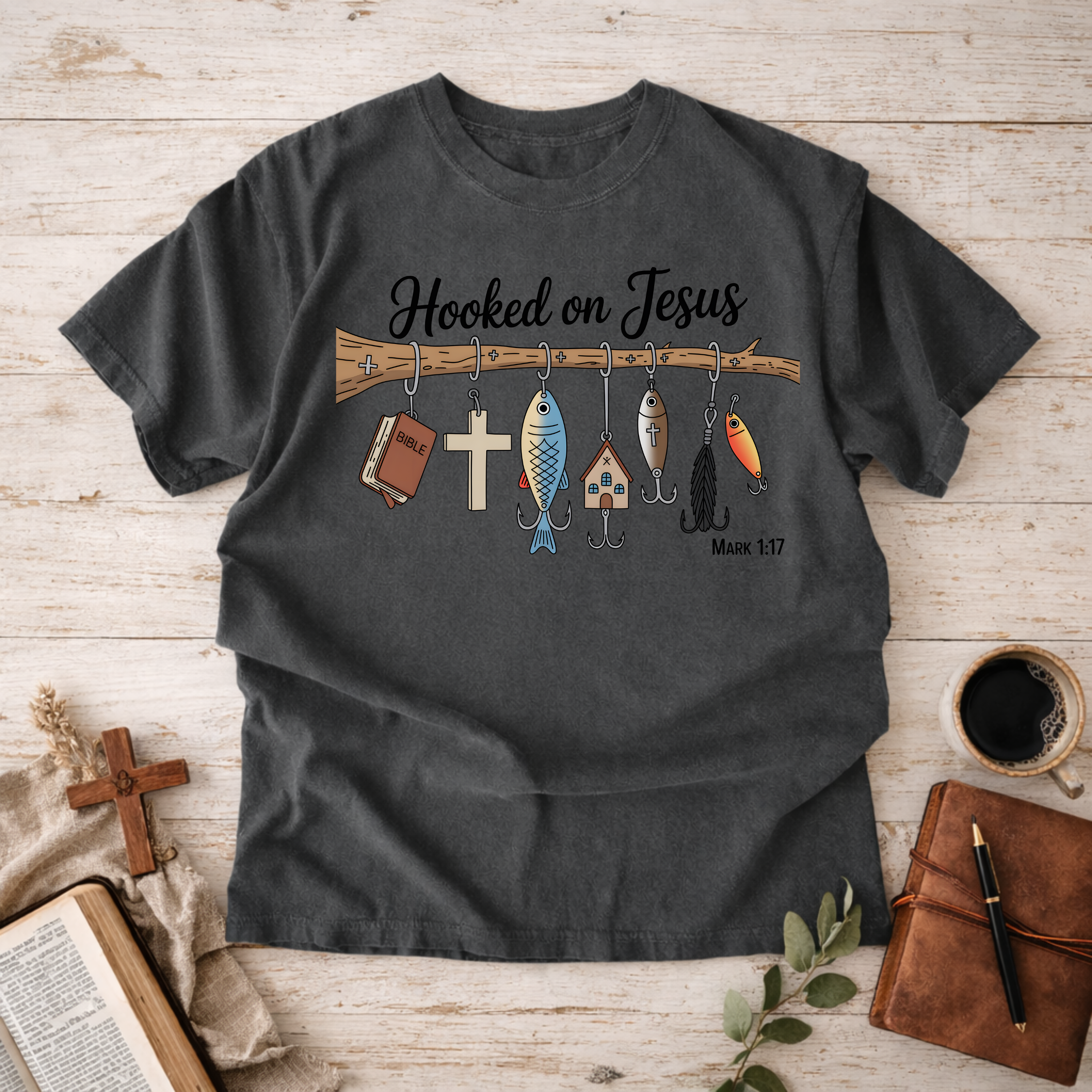 Hooked On Jesus T-Shirt — Inspirational Christian Graphic Tee-[Christian T-Shirt ]-Saved Society