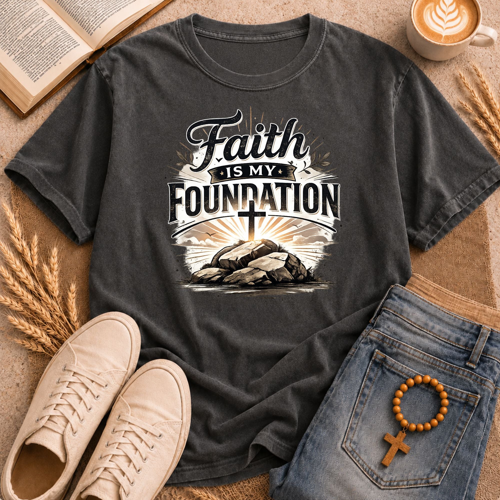 Faith Is My Foundation cross shirt – inspirational Bible verse tee for Christians