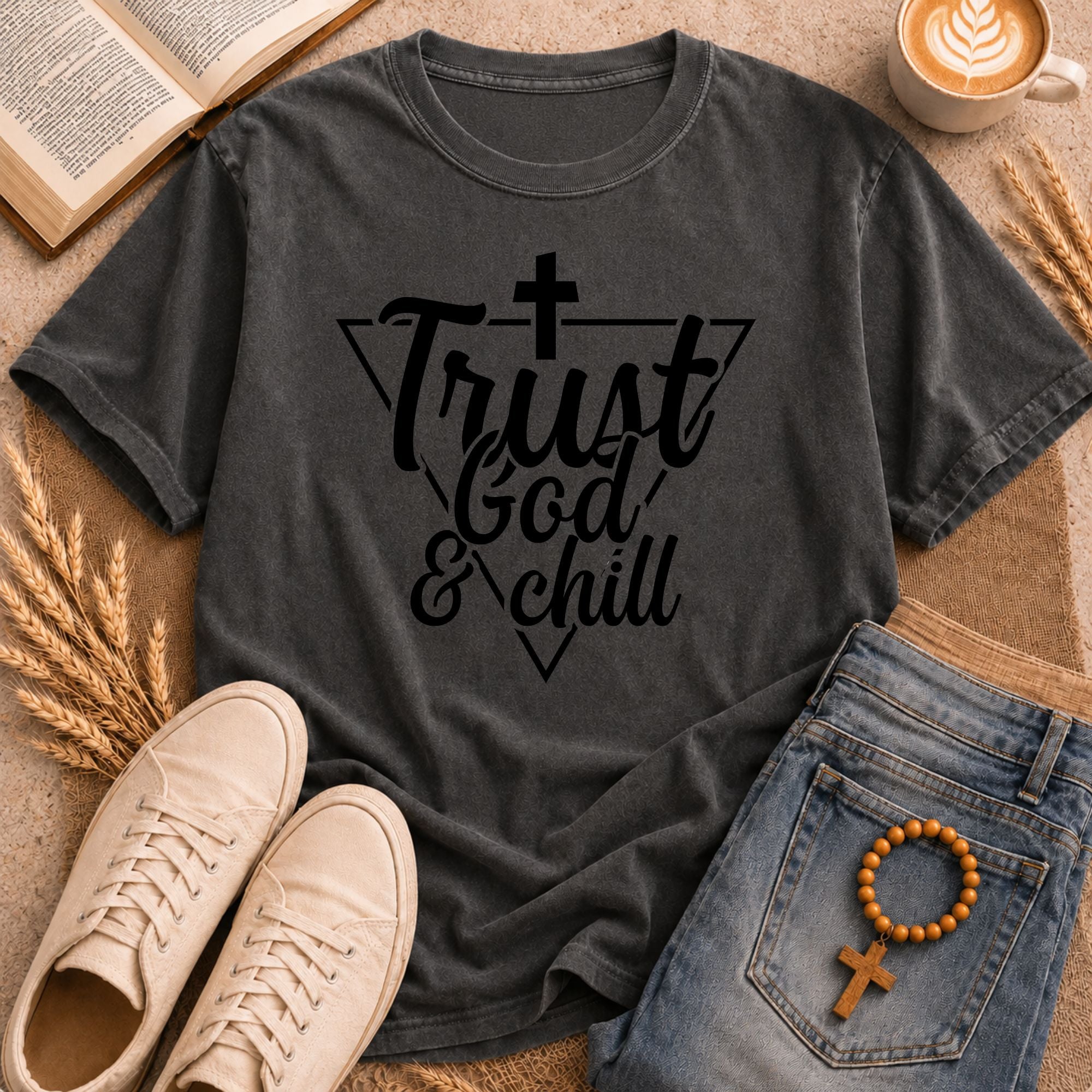Inspirational Christian Shirt Trust God Chill Cross Triangle Graphic Tee
