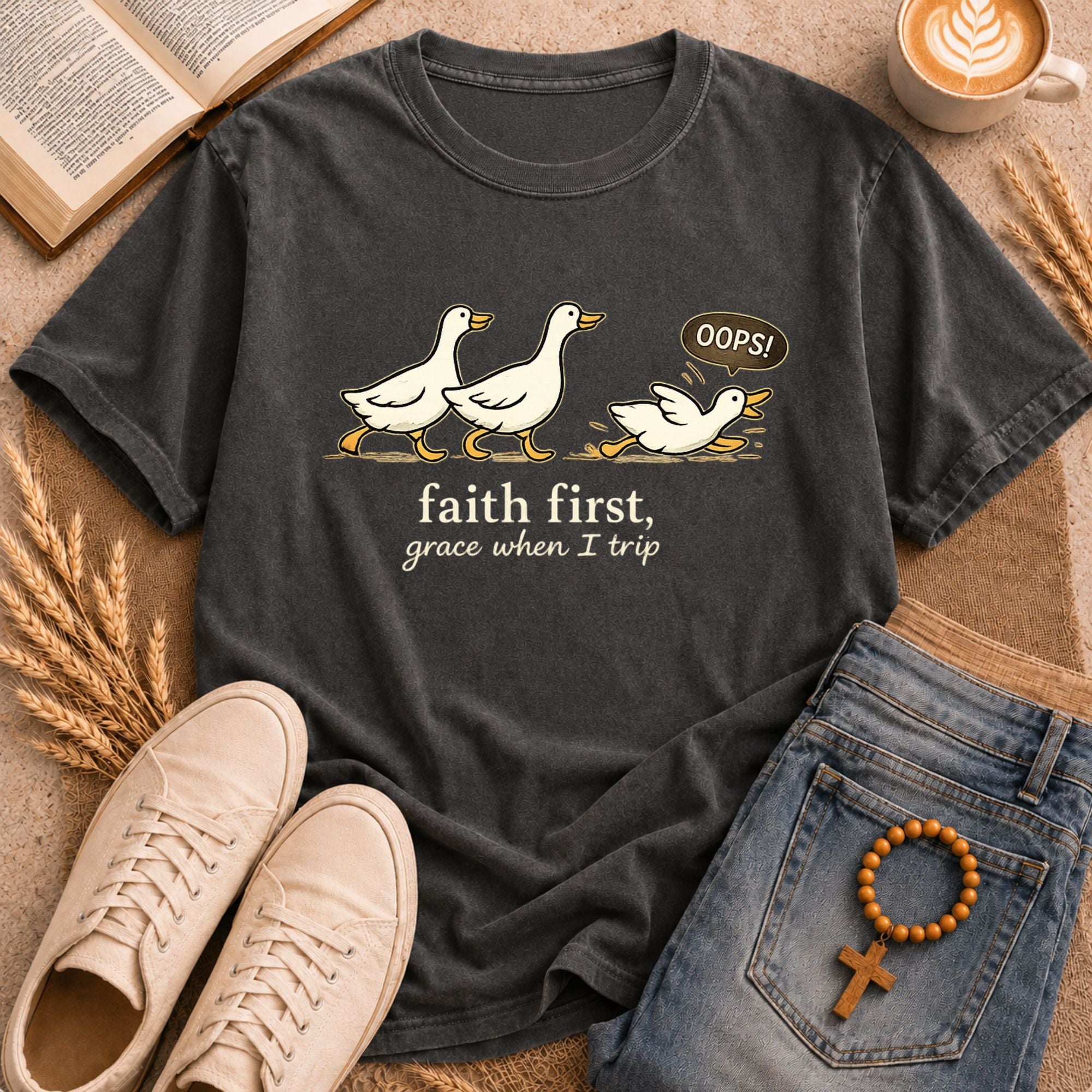 Duck stumbling faith grace graphic sweatshirt – cute funny Christian saying shirt for women and men