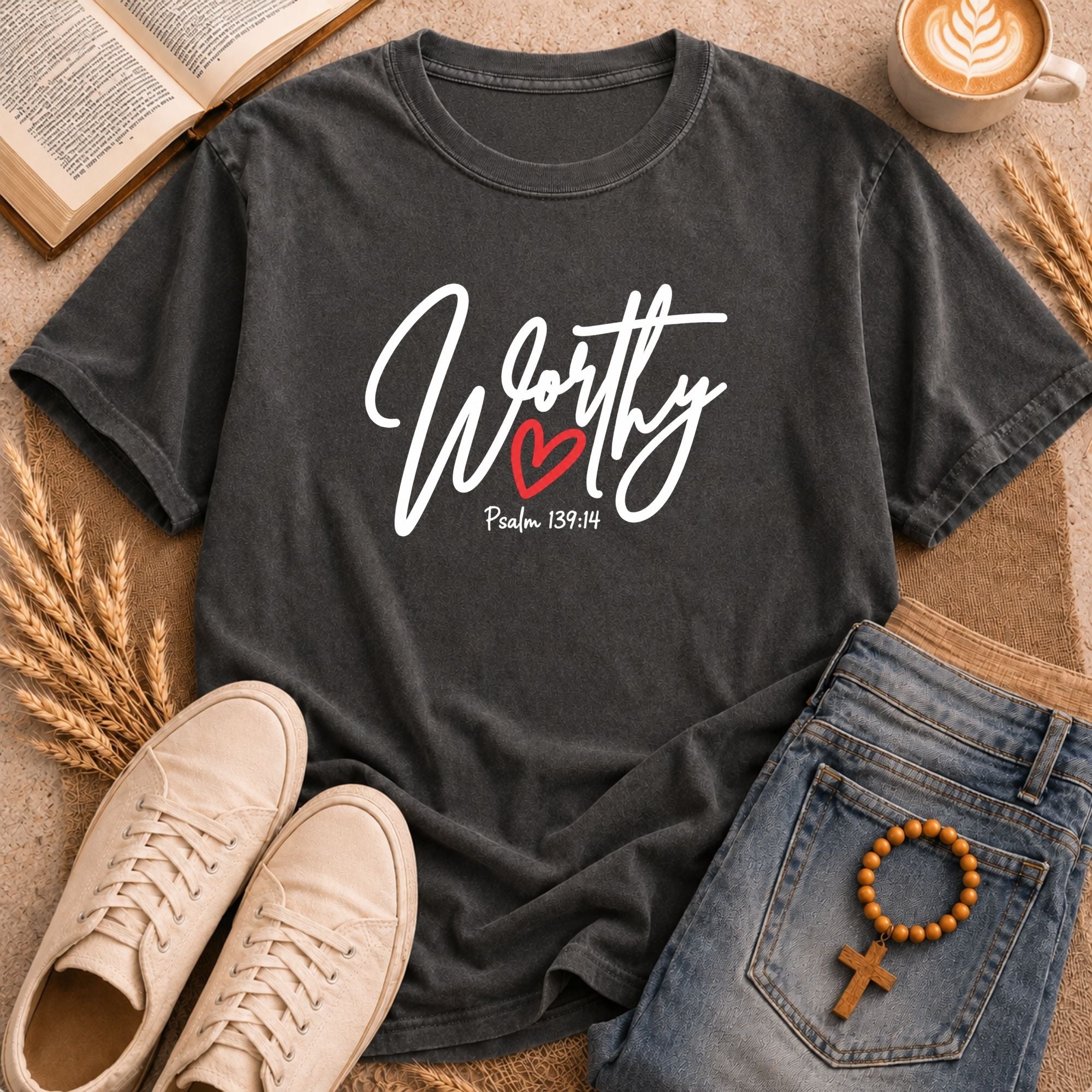 Inspirational Worthy Psalm 139:14 Christian Graphic Tee with Heart Design